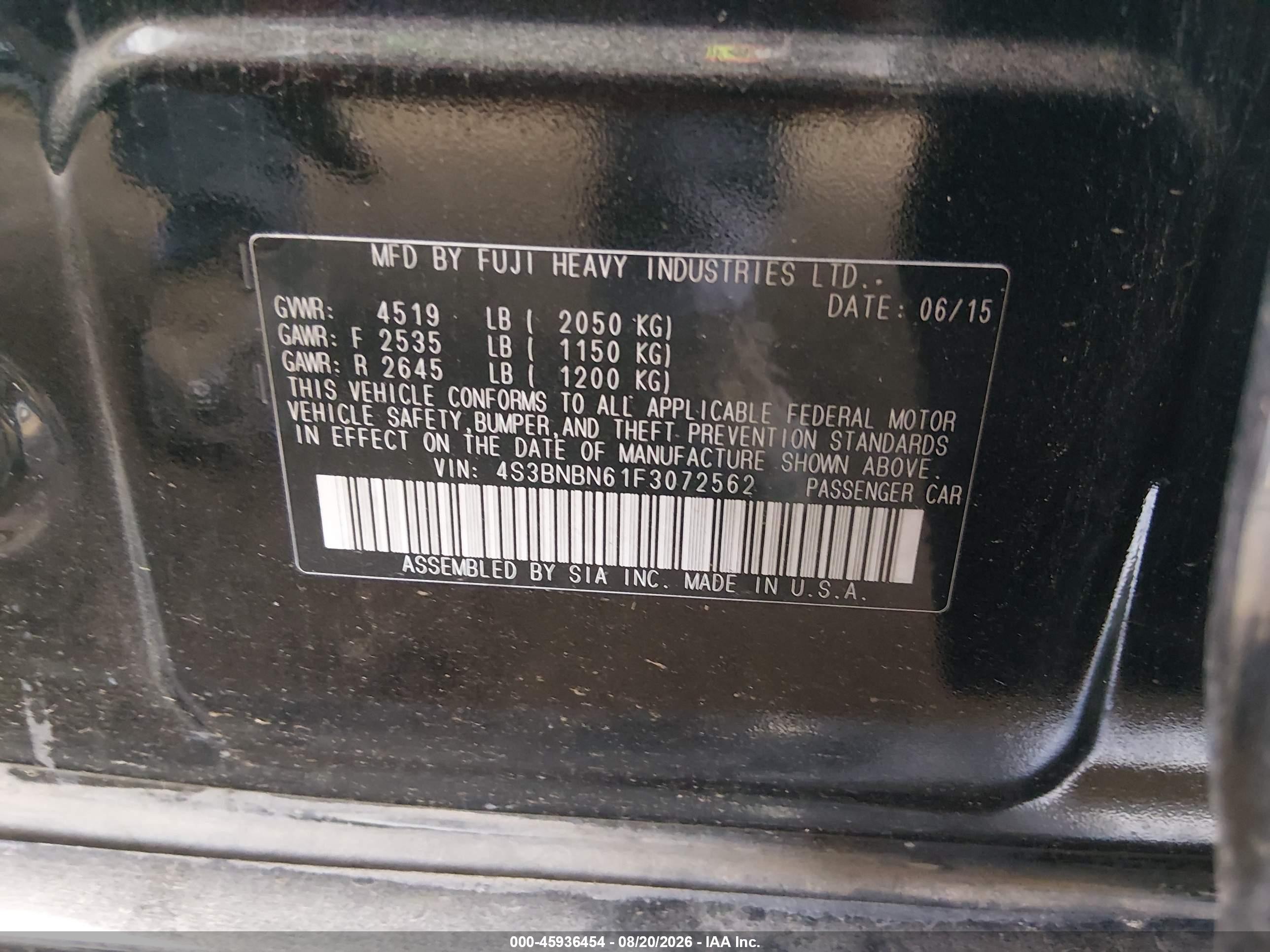 2015 Subaru Legacy 2.5i Limited Black vin: 4S3BNBN61F3072562