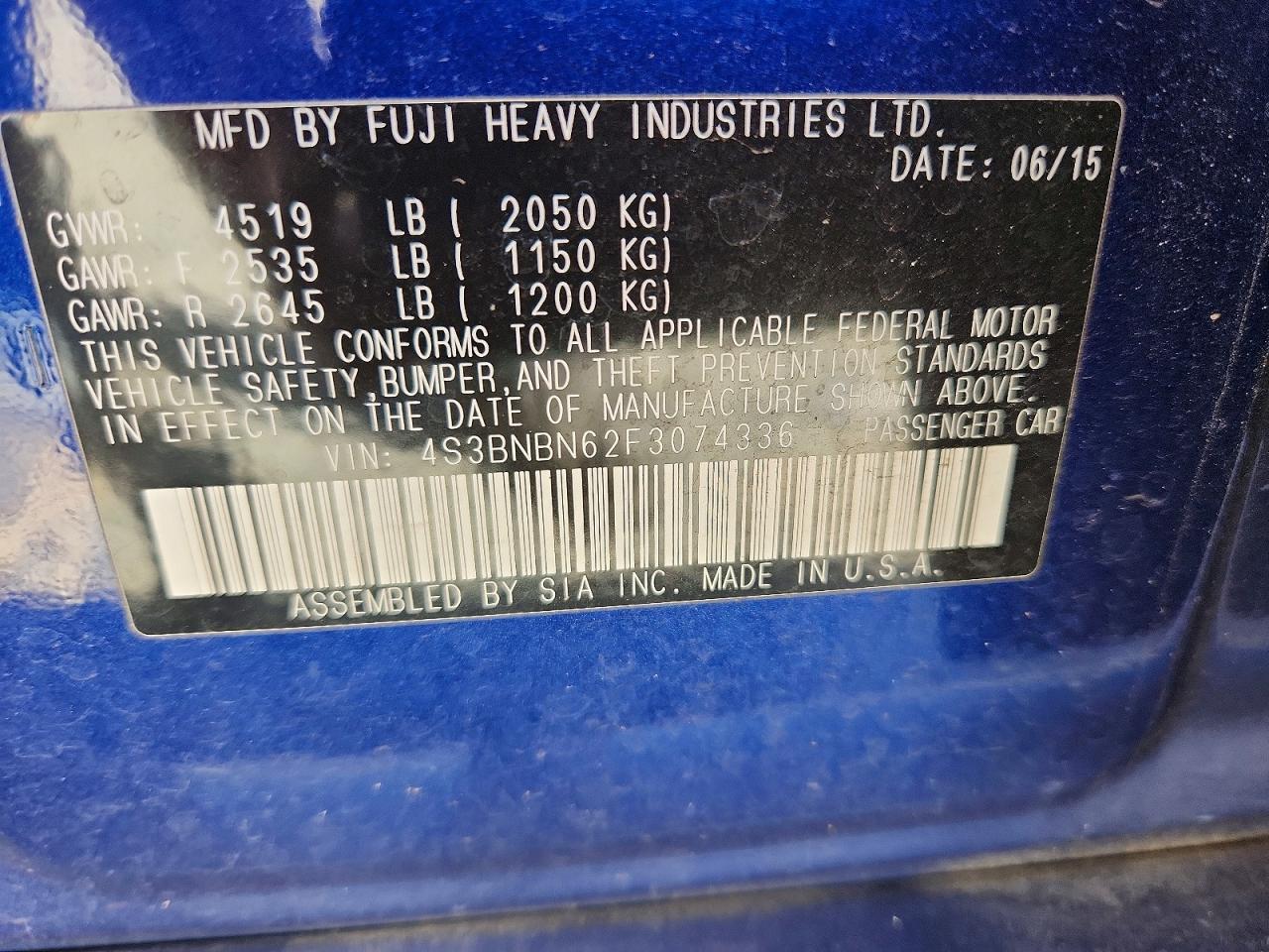 2015 Subaru Legacy 2.5i Limited Blue vin: 4S3BNBN62F3074336