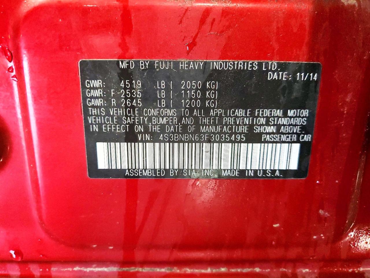 2015 Subaru Legacy 2.5i Limited Red vin: 4S3BNBN63F3035495