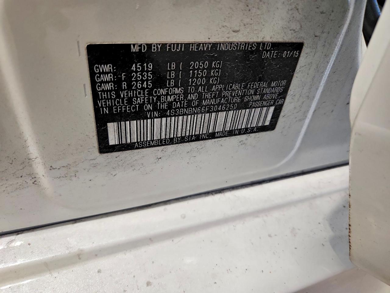 2015 Subaru Legacy 2.5i Limited White vin: 4S3BNBN66F3046250