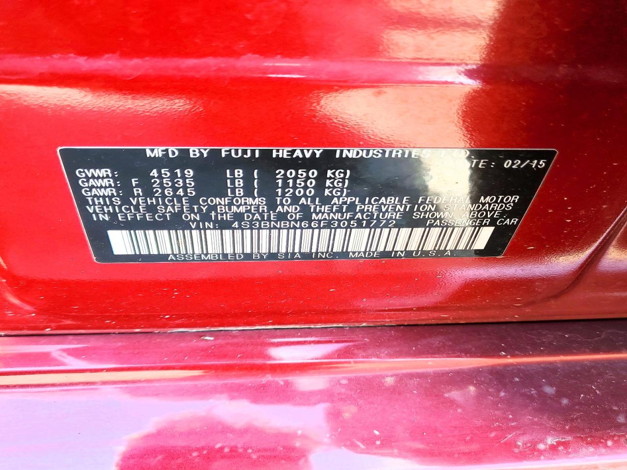 2015 Subaru Legacy 2.5i Limited Красный vin: 4S3BNBN66F3051772