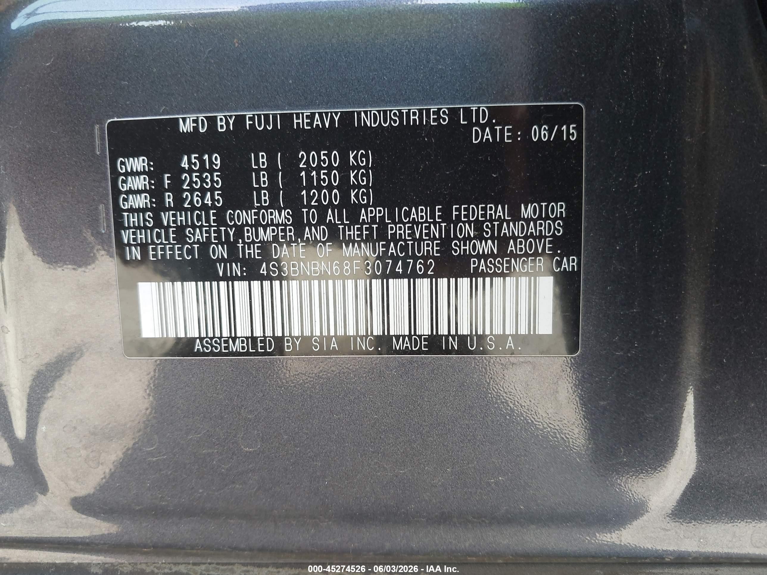 2015 Subaru Legacy 2.5i Limited Серый vin: 4S3BNBN68F3074762