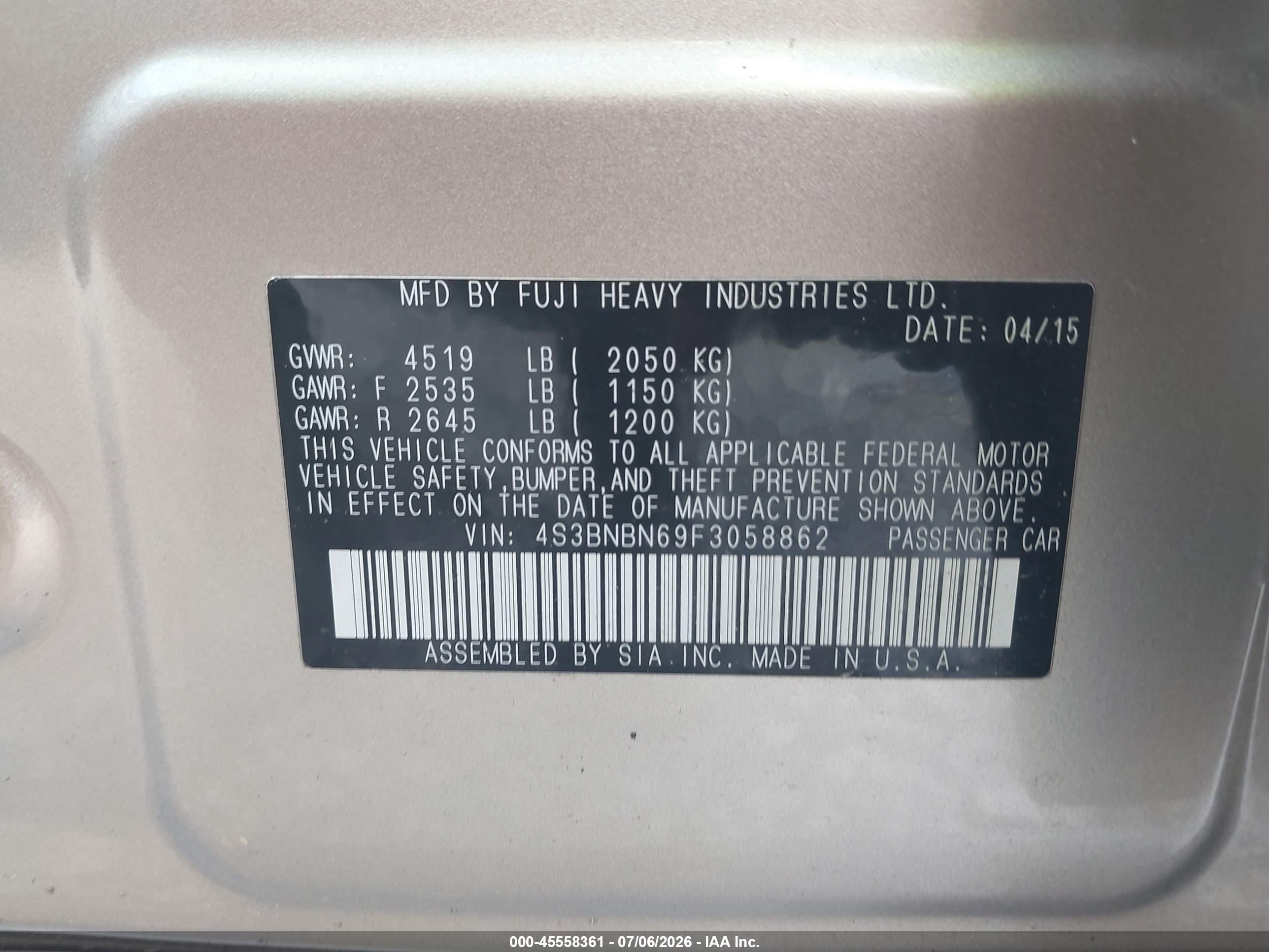 2015 Subaru Legacy 2.5i Limited Gold vin: 4S3BNBN69F3058862