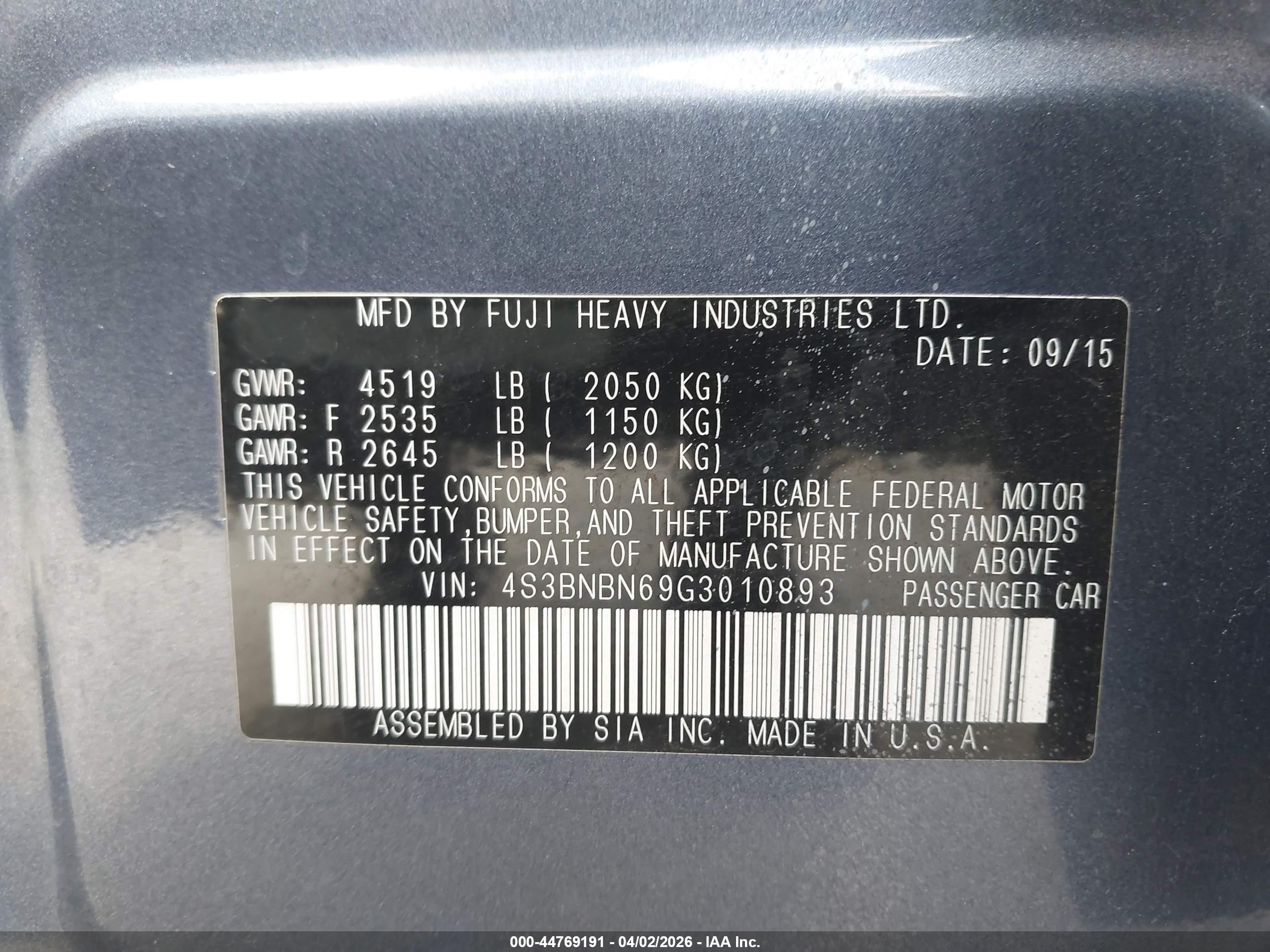 2016 Subaru Legacy 2.5i Limited Light Blue vin: 4S3BNBN69G3010893