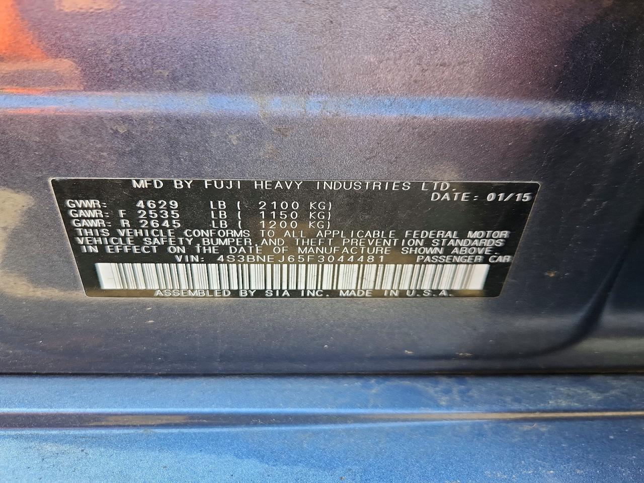 2015 Subaru Legacy 3.6r Limited Blue vin: 4S3BNEJ65F3044481