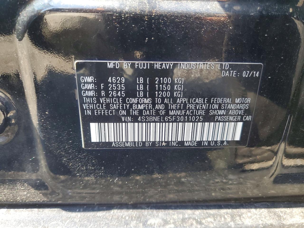 2015 Subaru Legacy 3.6r Limited Черный vin: 4S3BNEL65F3011025