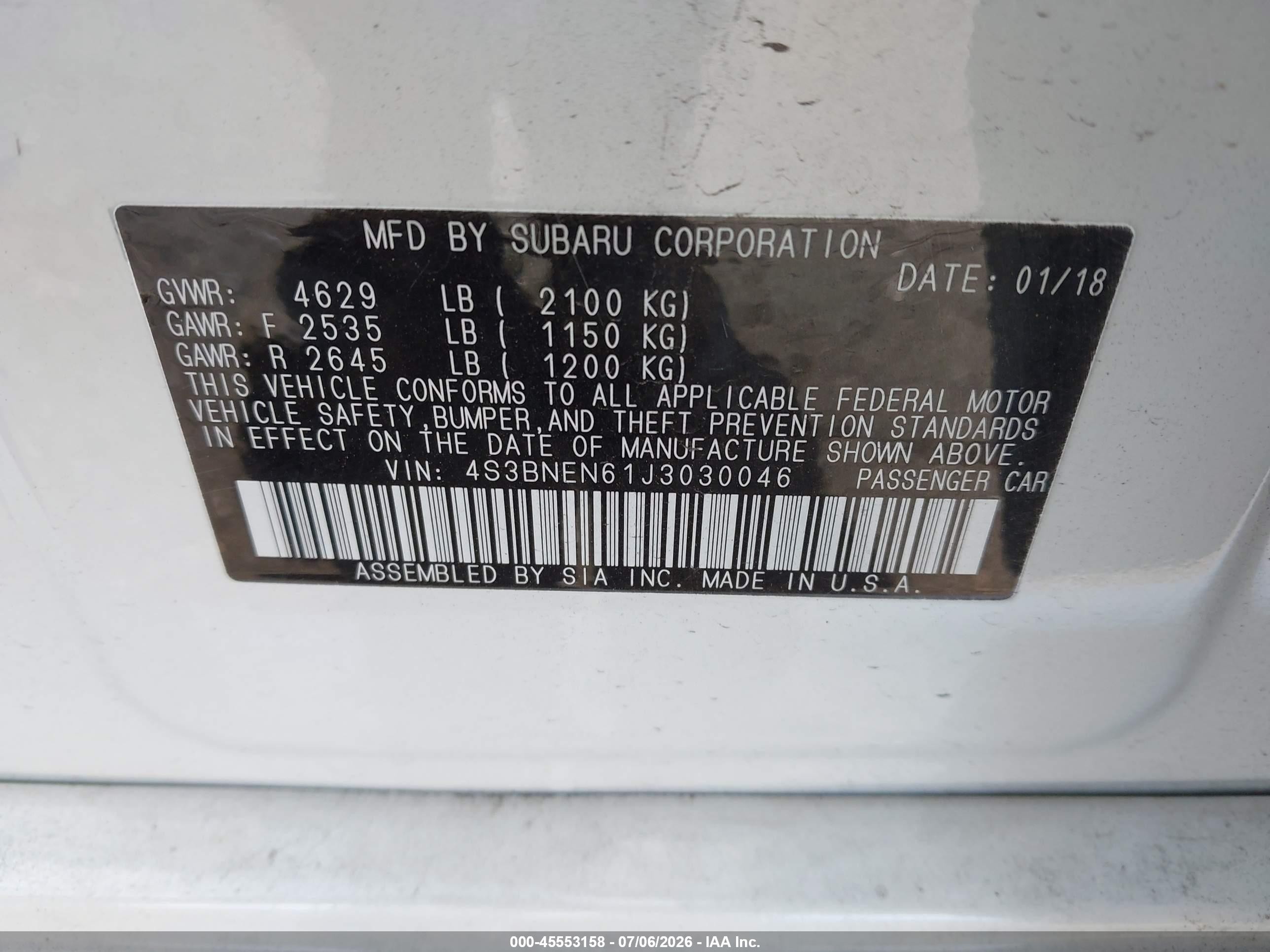 2018 Subaru Legacy 3.6r Limited White vin: 4S3BNEN61J3030046