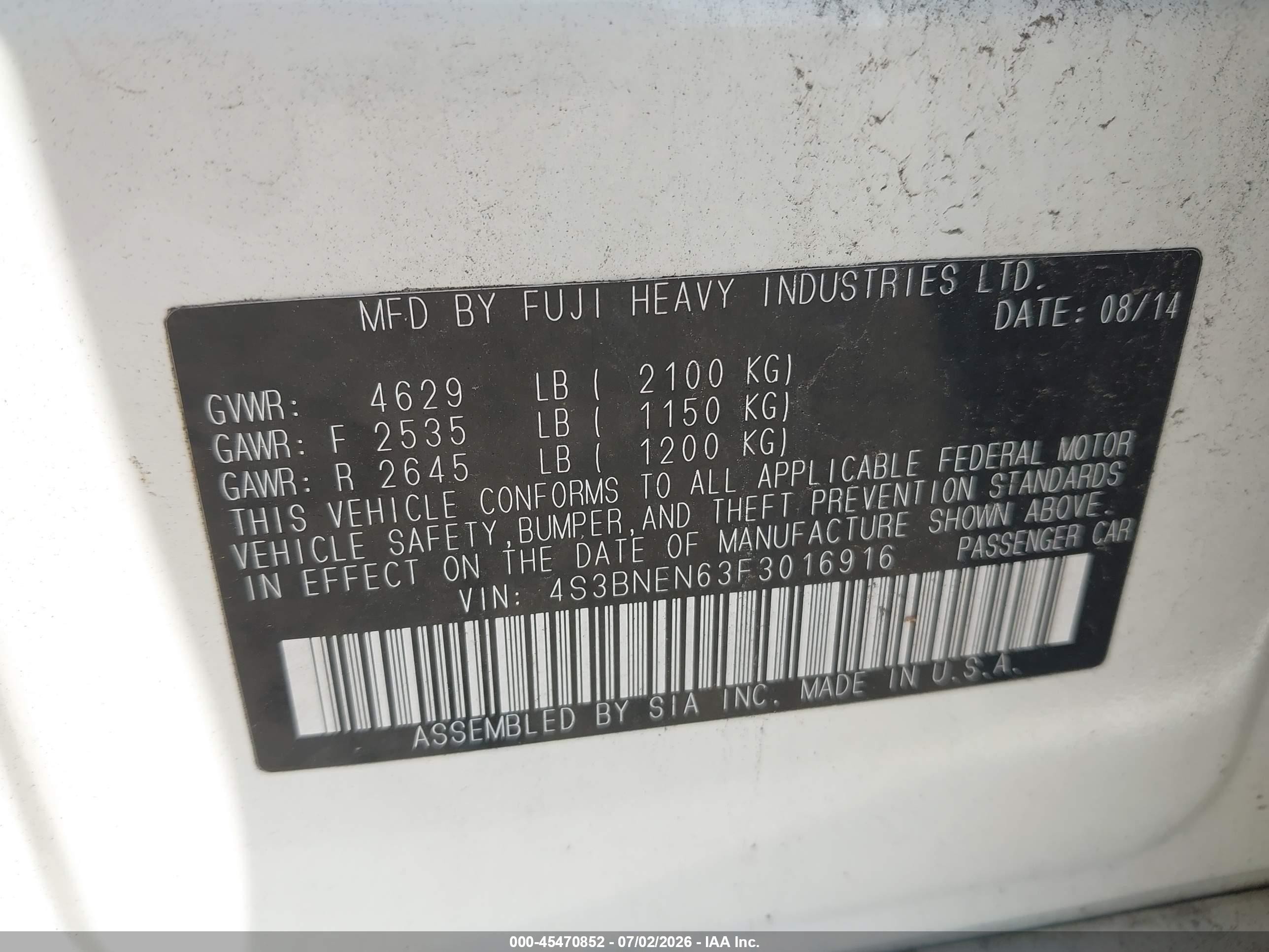 2015 Subaru Legacy 3.6r Limited White vin: 4S3BNEN63F3016916
