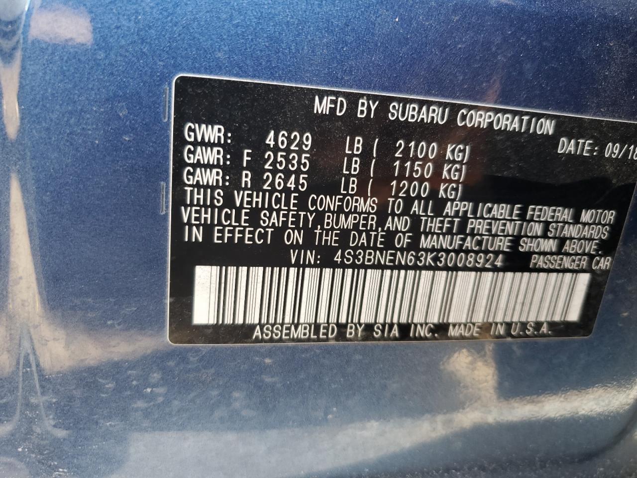 2019 Subaru Legacy 3.6r Limited Blue vin: 4S3BNEN63K3008924