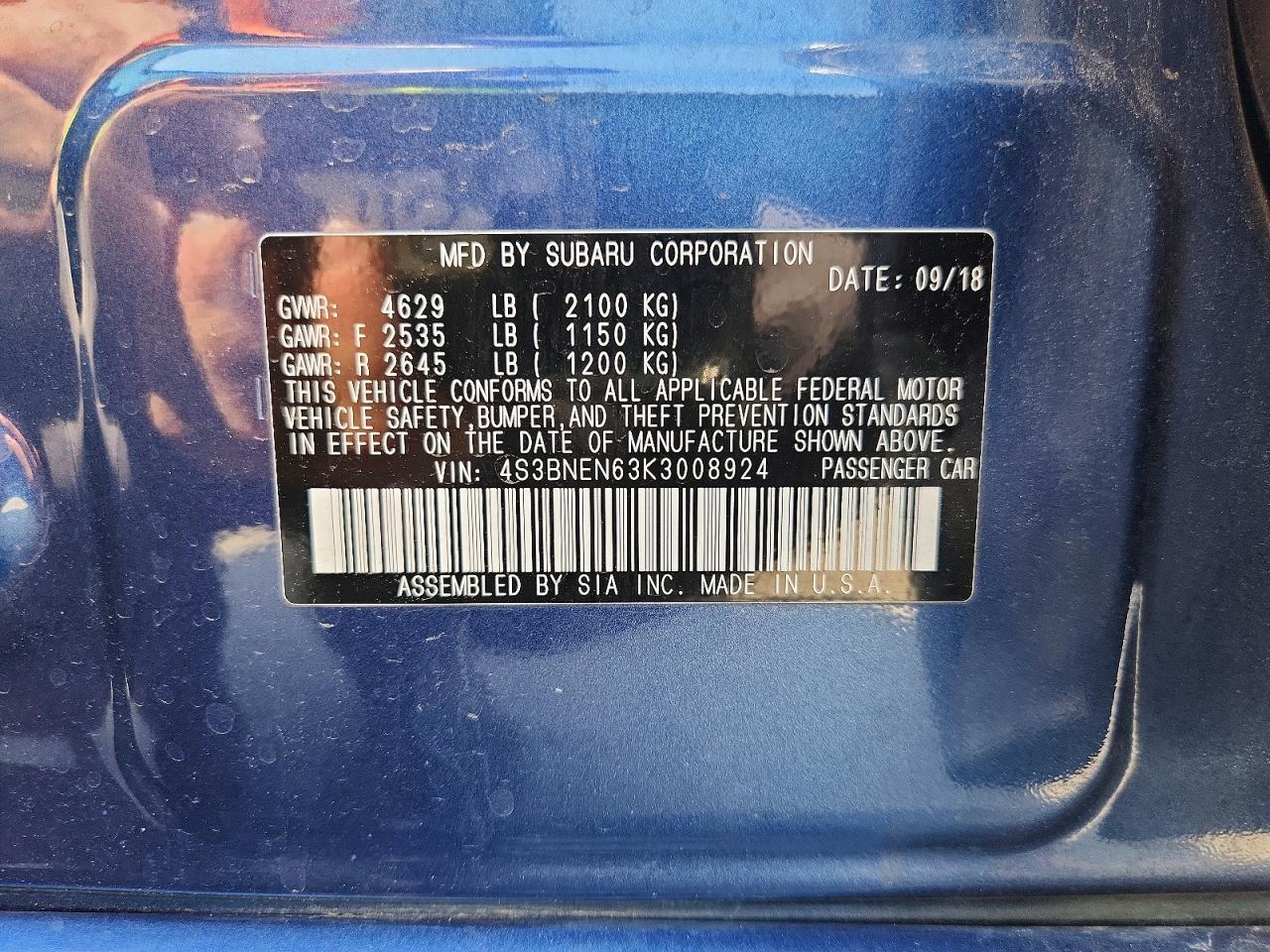 2019 Subaru Legacy 3.6r Limited Blue vin: 4S3BNEN63K3008924