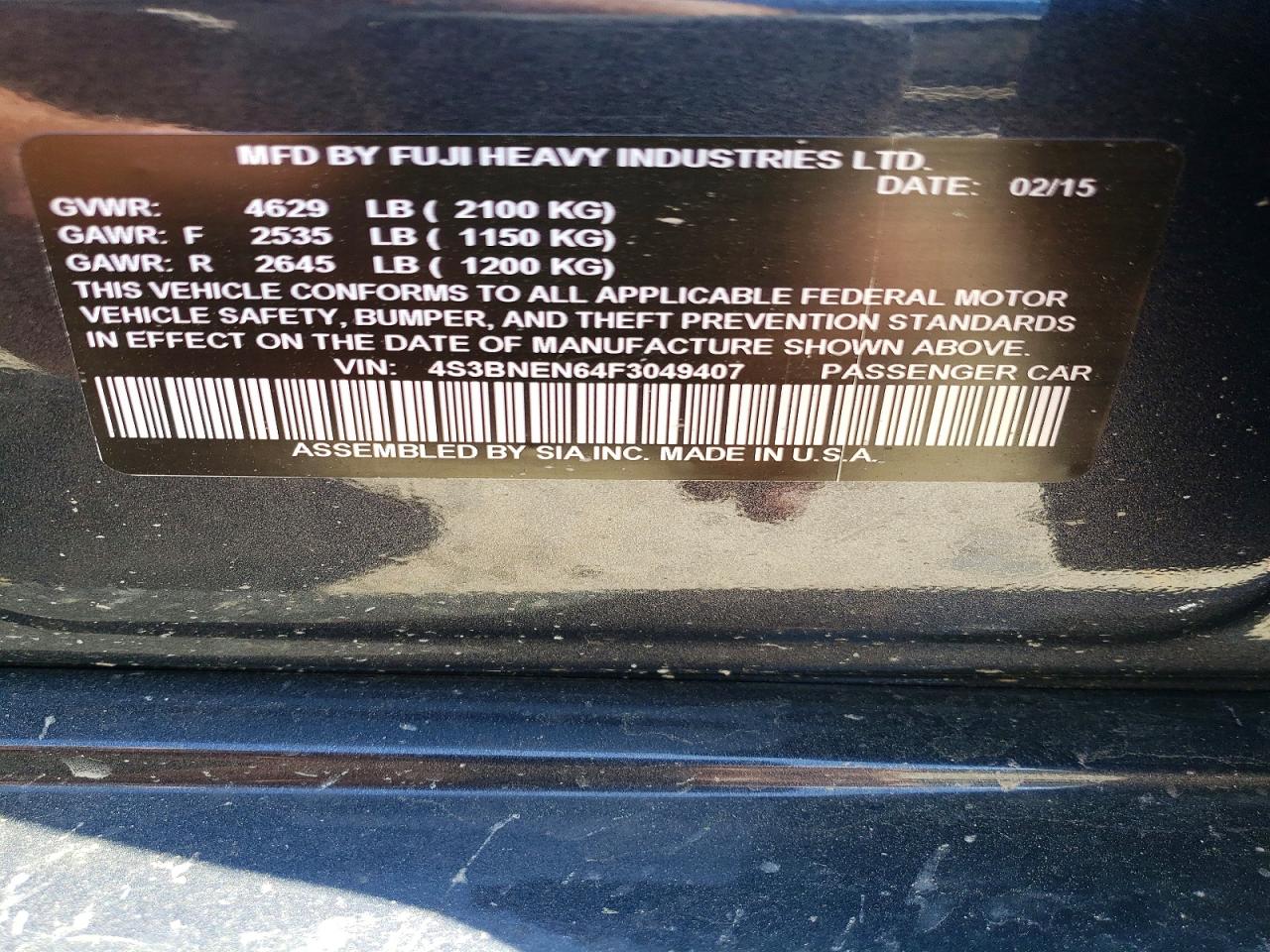 2015 Subaru Legacy 3.6r Limited Black vin: 4S3BNEN64F3049407