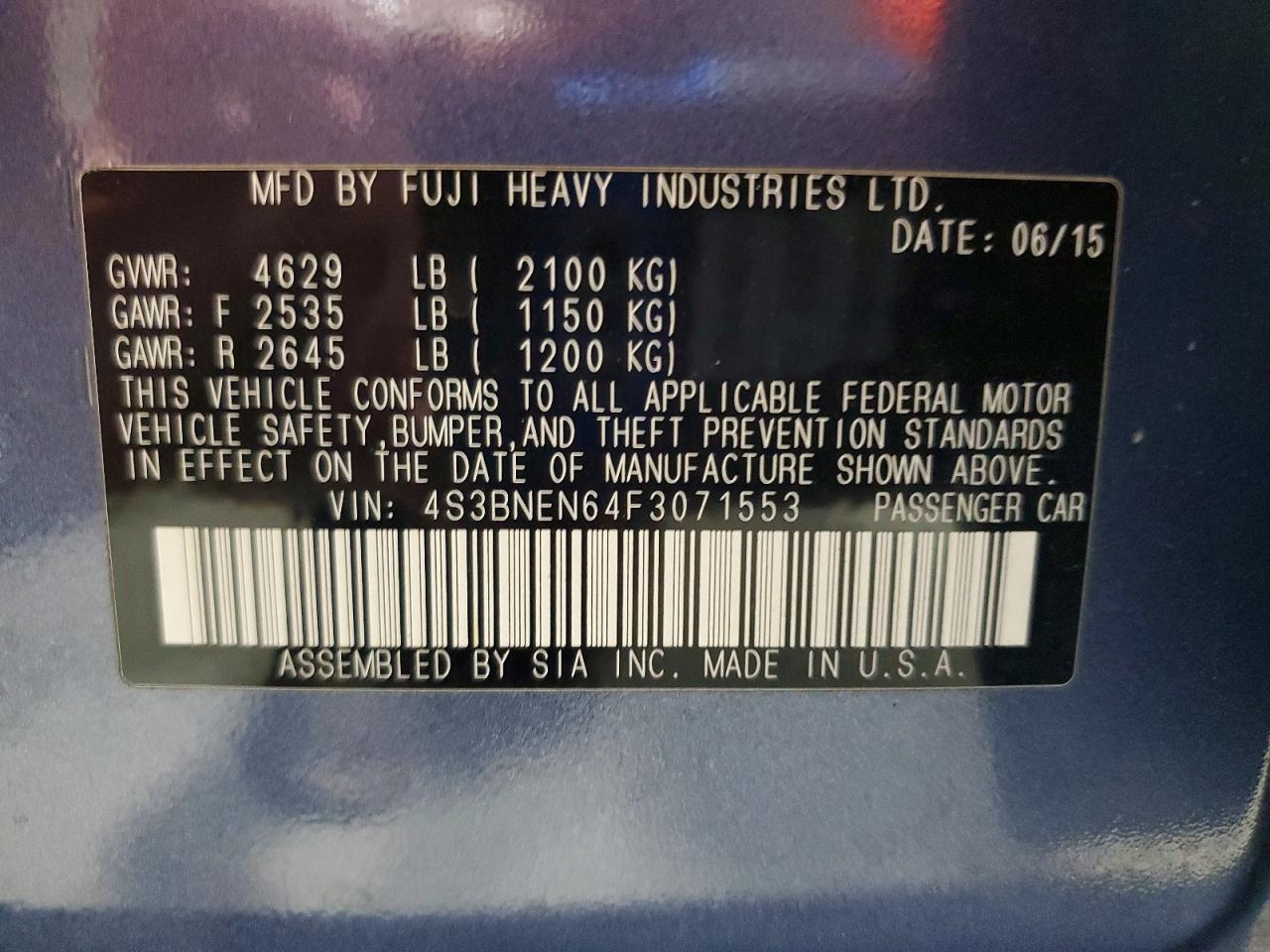 2015 Subaru Legacy 3.6r Limited Blue vin: 4S3BNEN64F3071553