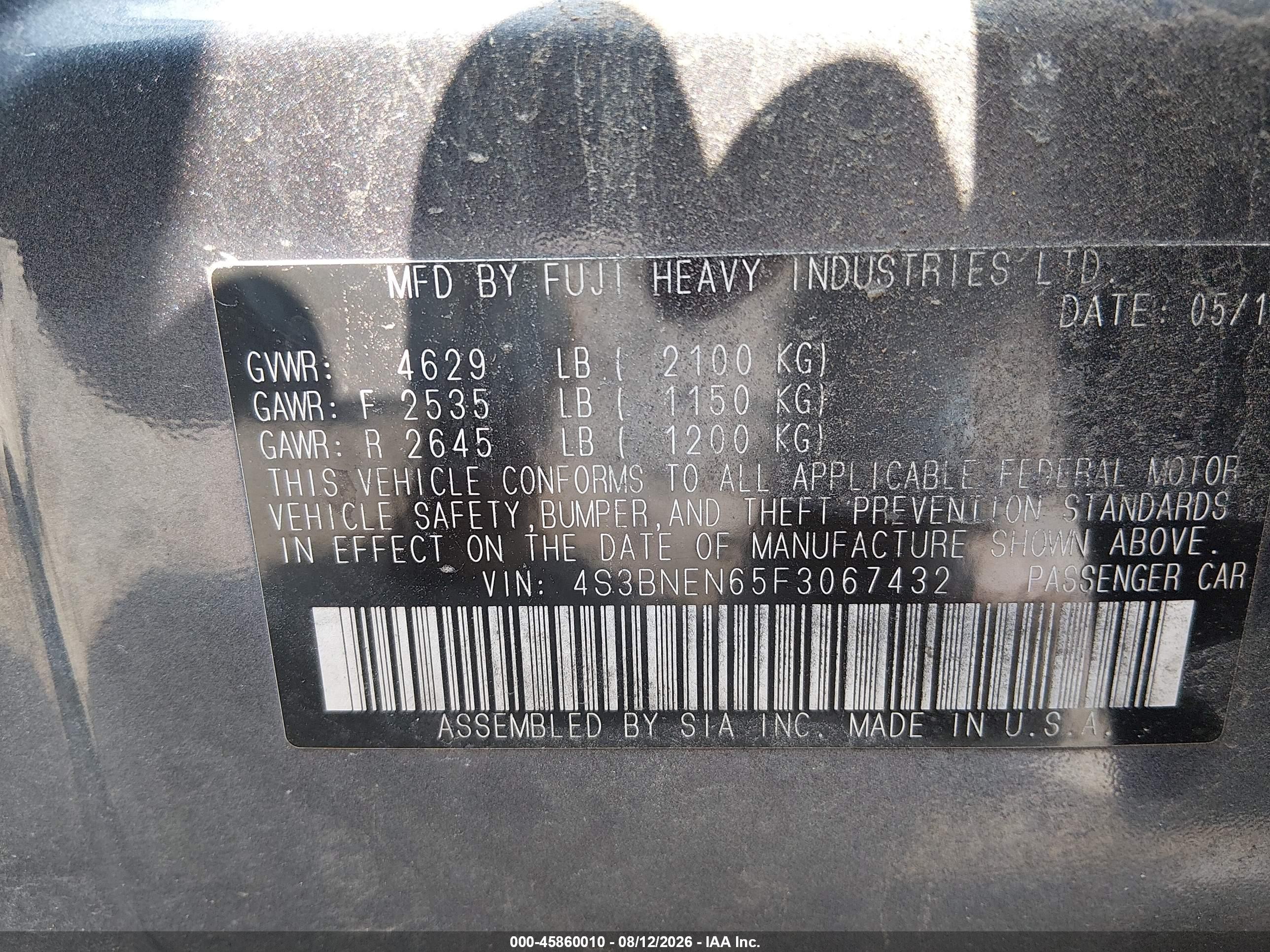 2015 Subaru Legacy 3.6r Limited Gray vin: 4S3BNEN65F3067432