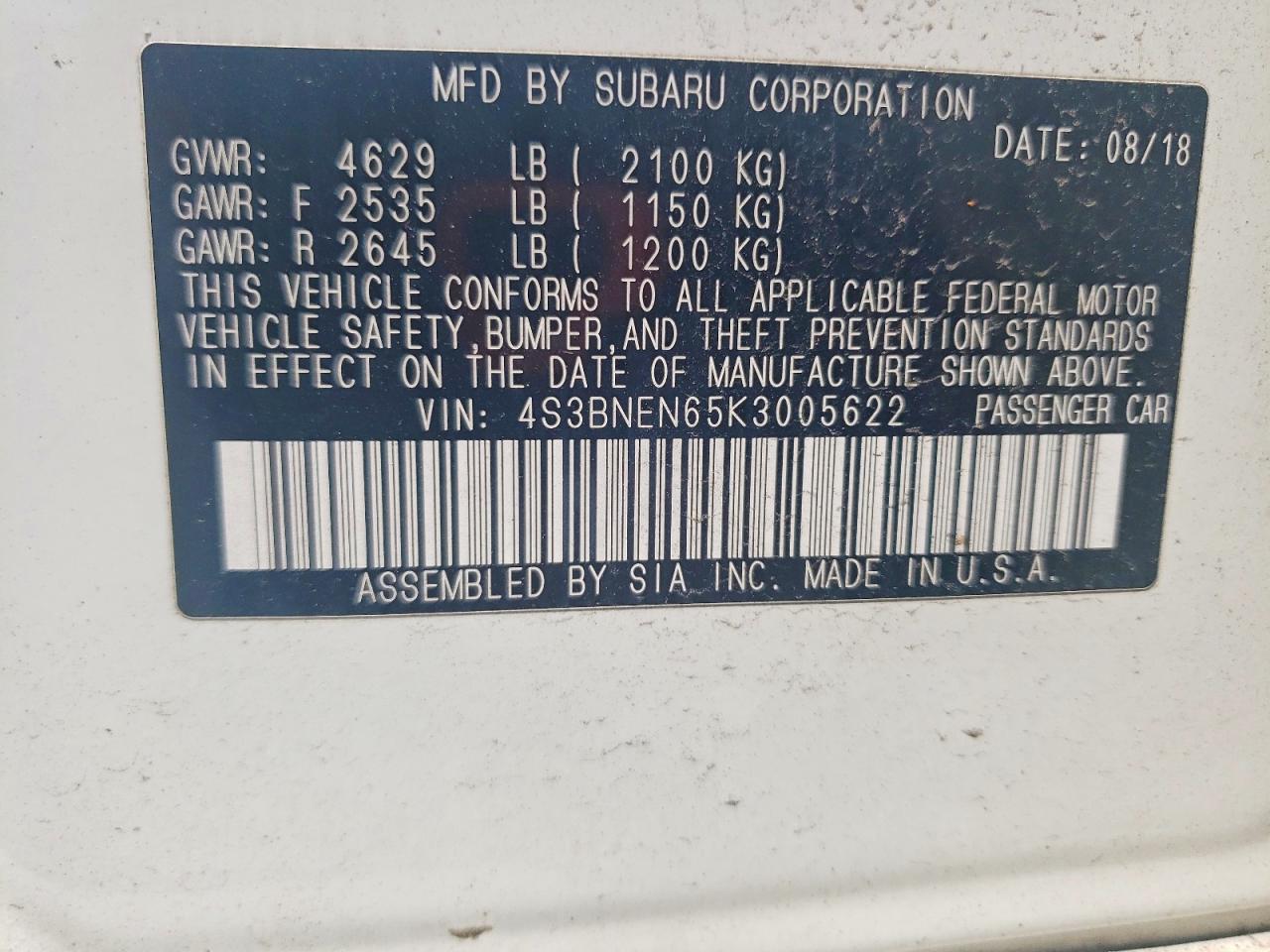 2019 Subaru Legacy 3.6r Limited Белый vin: 4S3BNEN65K3005622