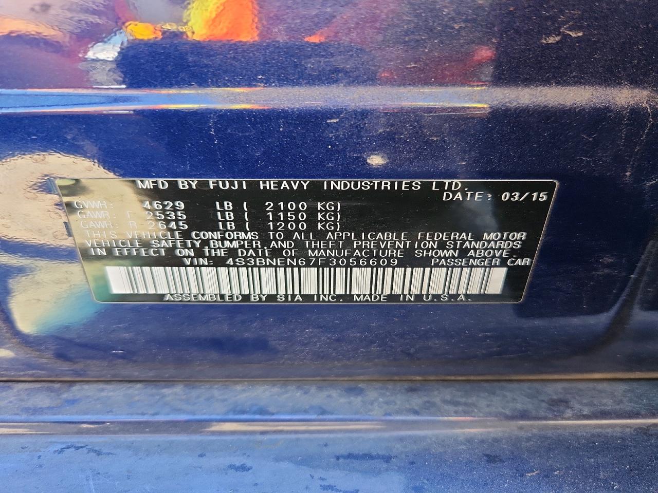 2015 Subaru Legacy 3.6r Limited Blue vin: 4S3BNEN67F3056609