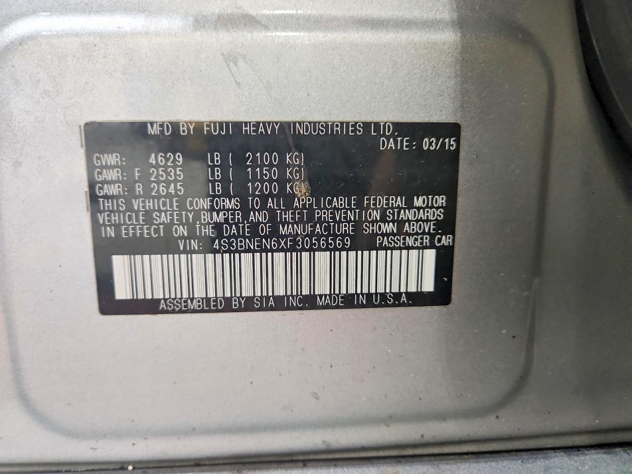 2015 Subaru Legacy 3.6r Limited Silver vin: 4S3BNEN6XF3056569