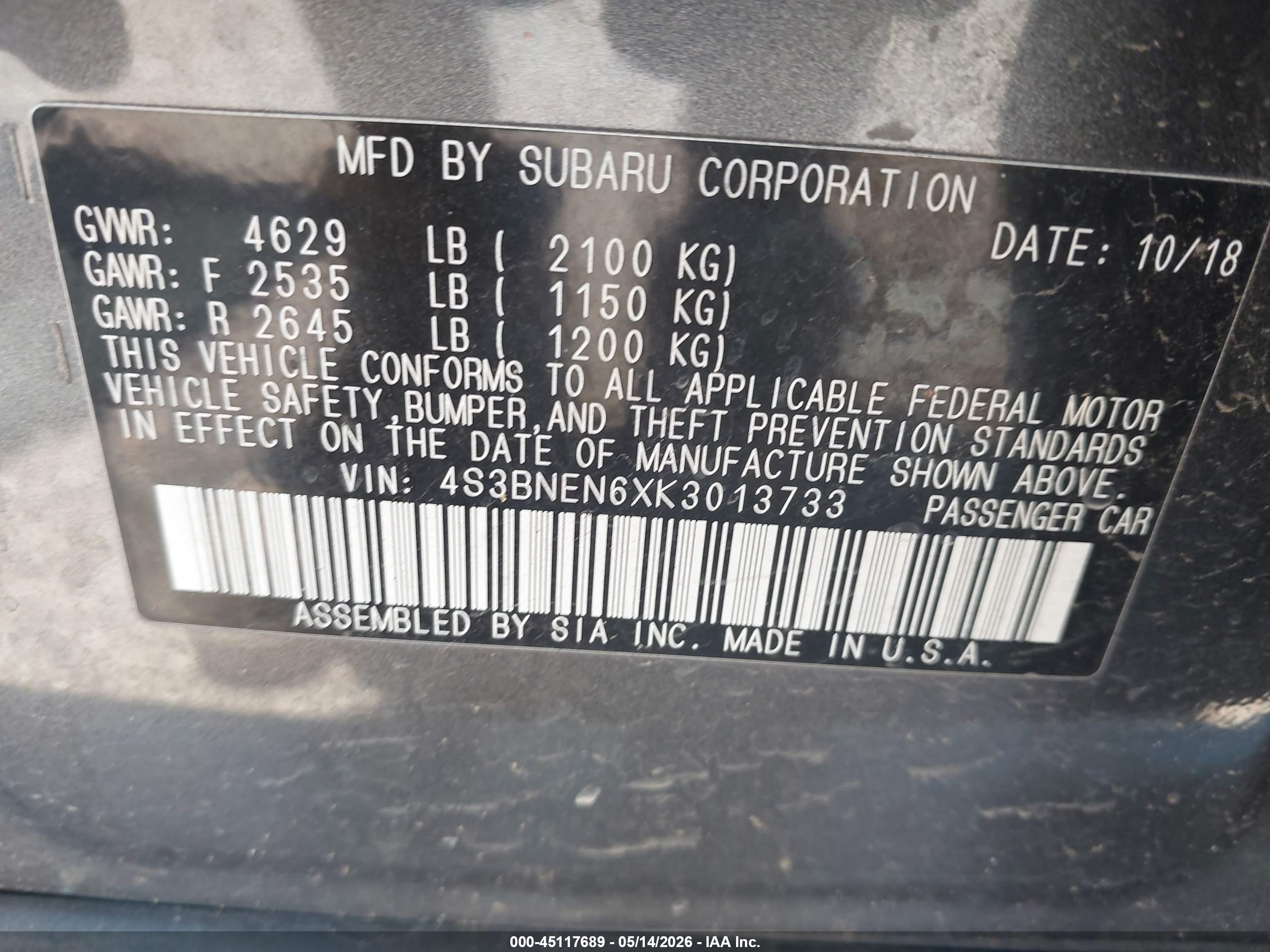 2019 Subaru Legacy 3.6r Limited Gray vin: 4S3BNEN6XK3013733