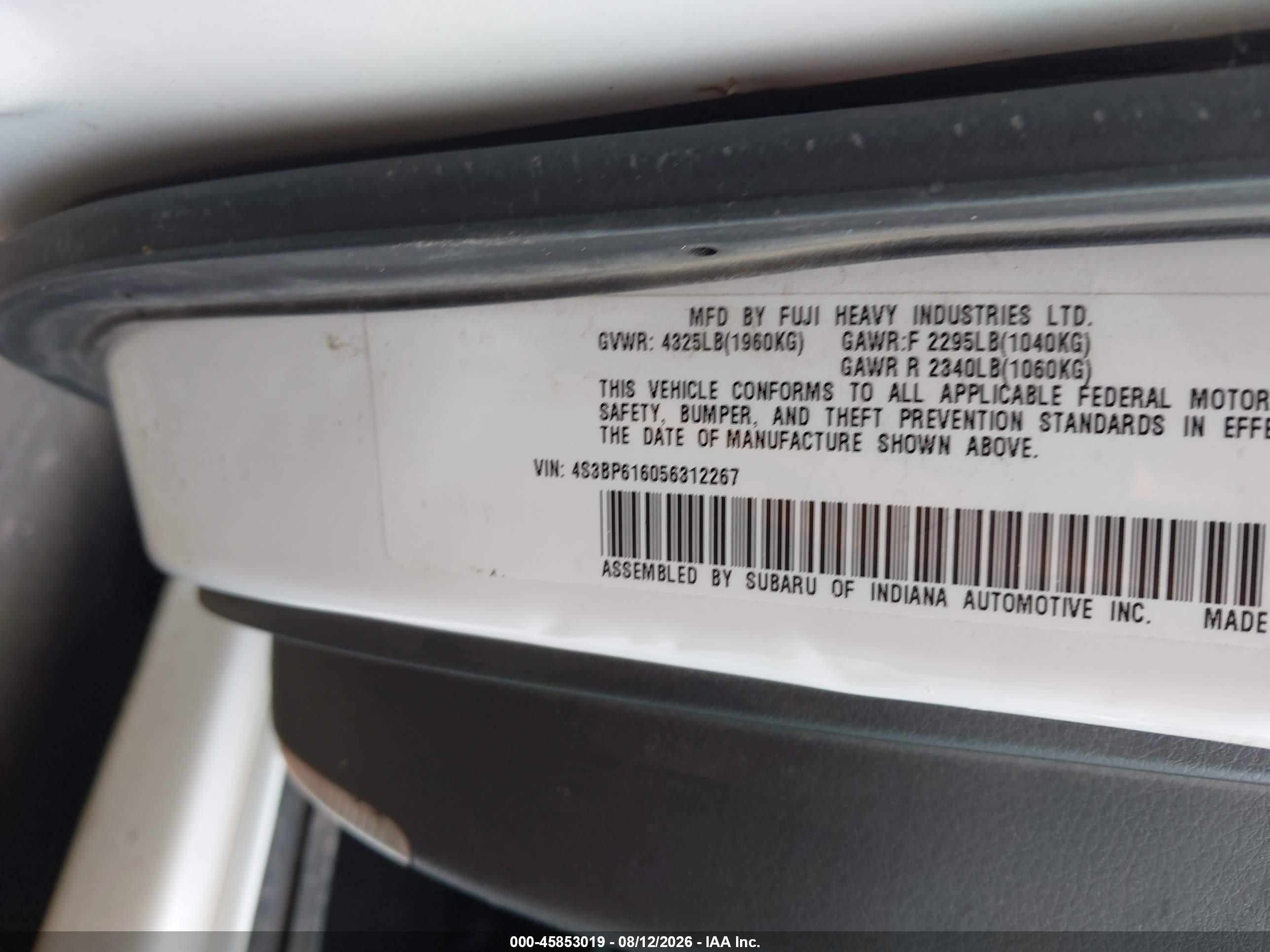 2005 Subaru Legacy 2.5i White vin: 4S3BP616056312267