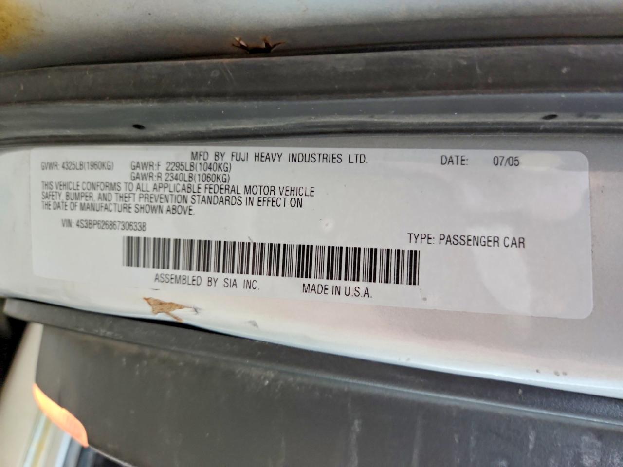 2006 Subaru Legacy 2.5i Limited Серебряный vin: 4S3BP626867306338