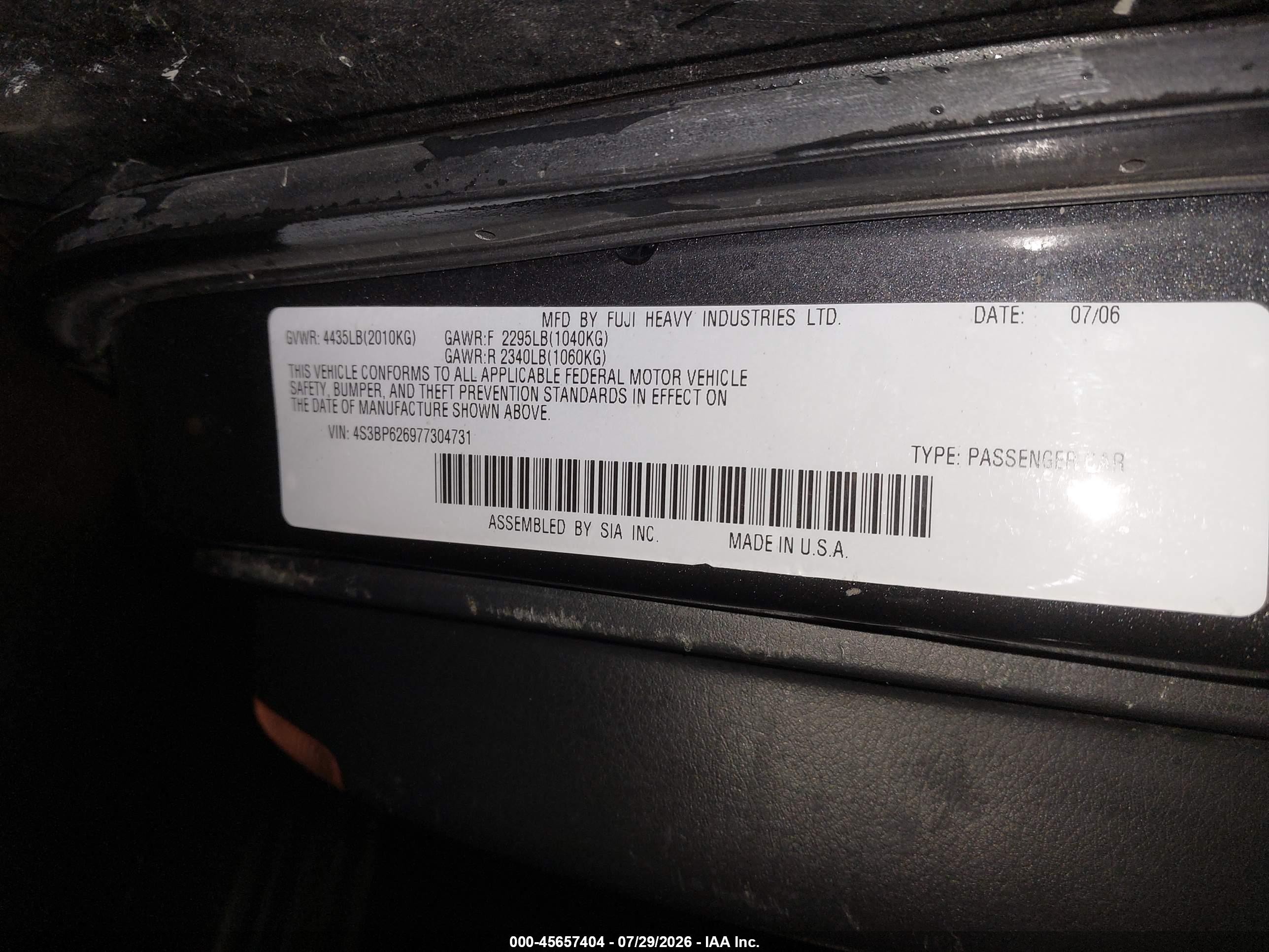 2007 Subaru Legacy 2.5i Gray vin: 4S3BP626977304731
