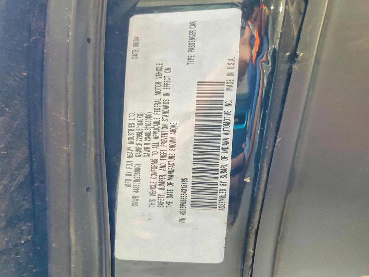2005 Subaru Legacy Gt Black vin: 4S3BP686554318485