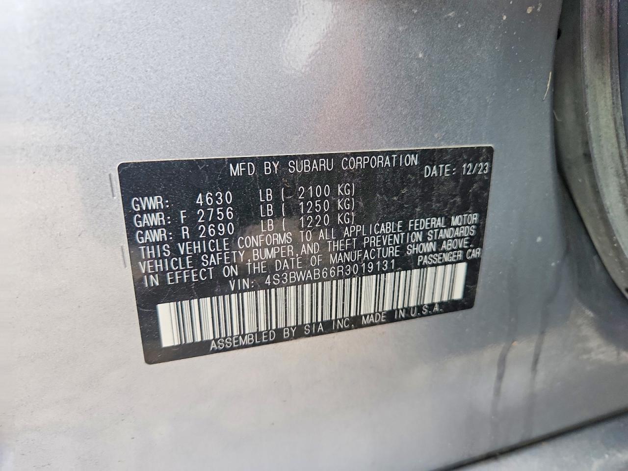 2024 Subaru Legacy Gray vin: 4S3BWAB66R3019131