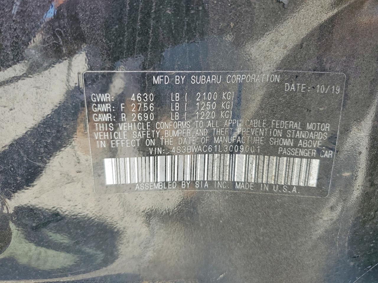 2020 Subaru Legacy Premium Black vin: 4S3BWAC61L3009001