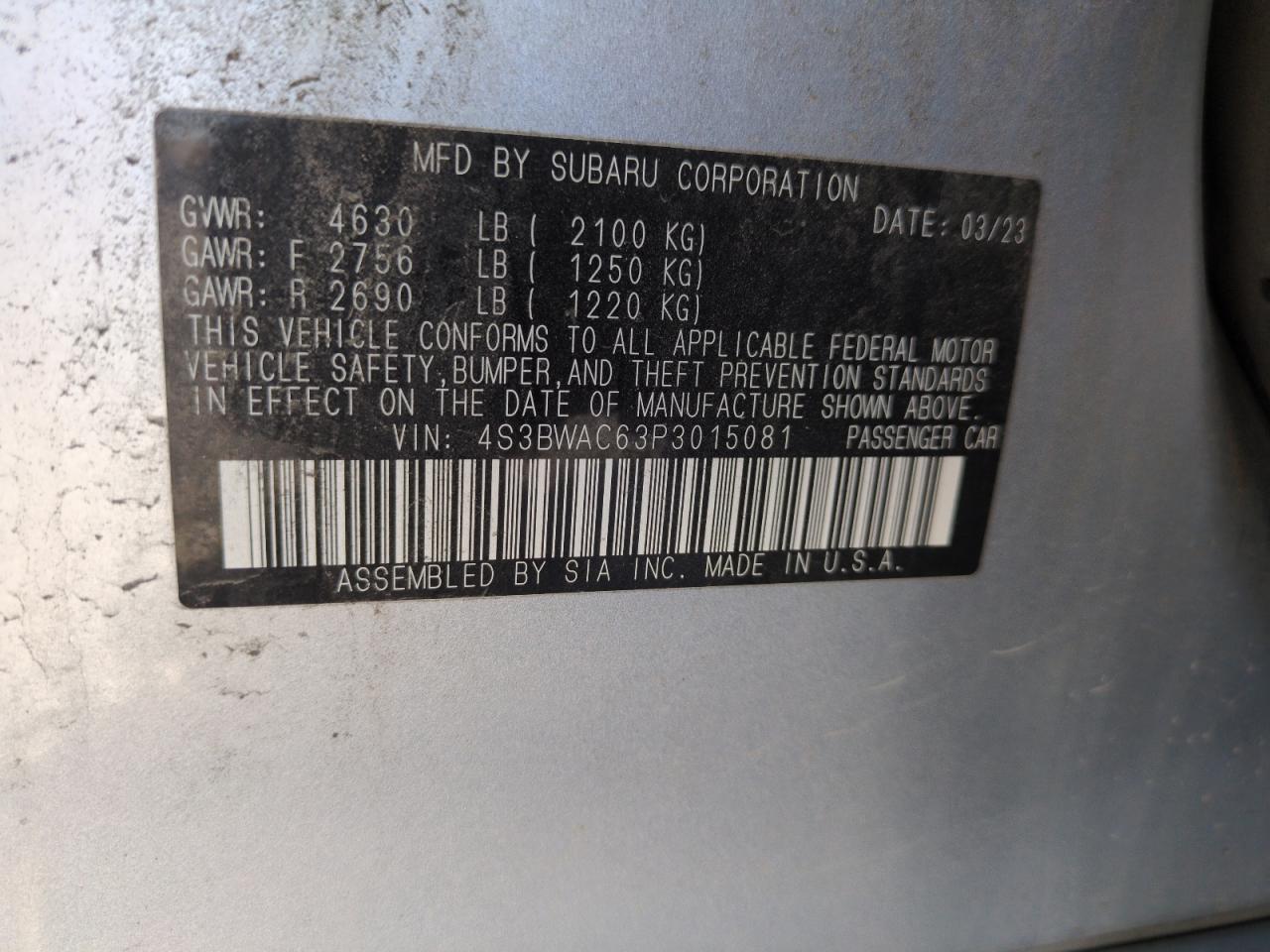 2023 Subaru Legacy Premium Серебряный vin: 4S3BWAC63P3015081