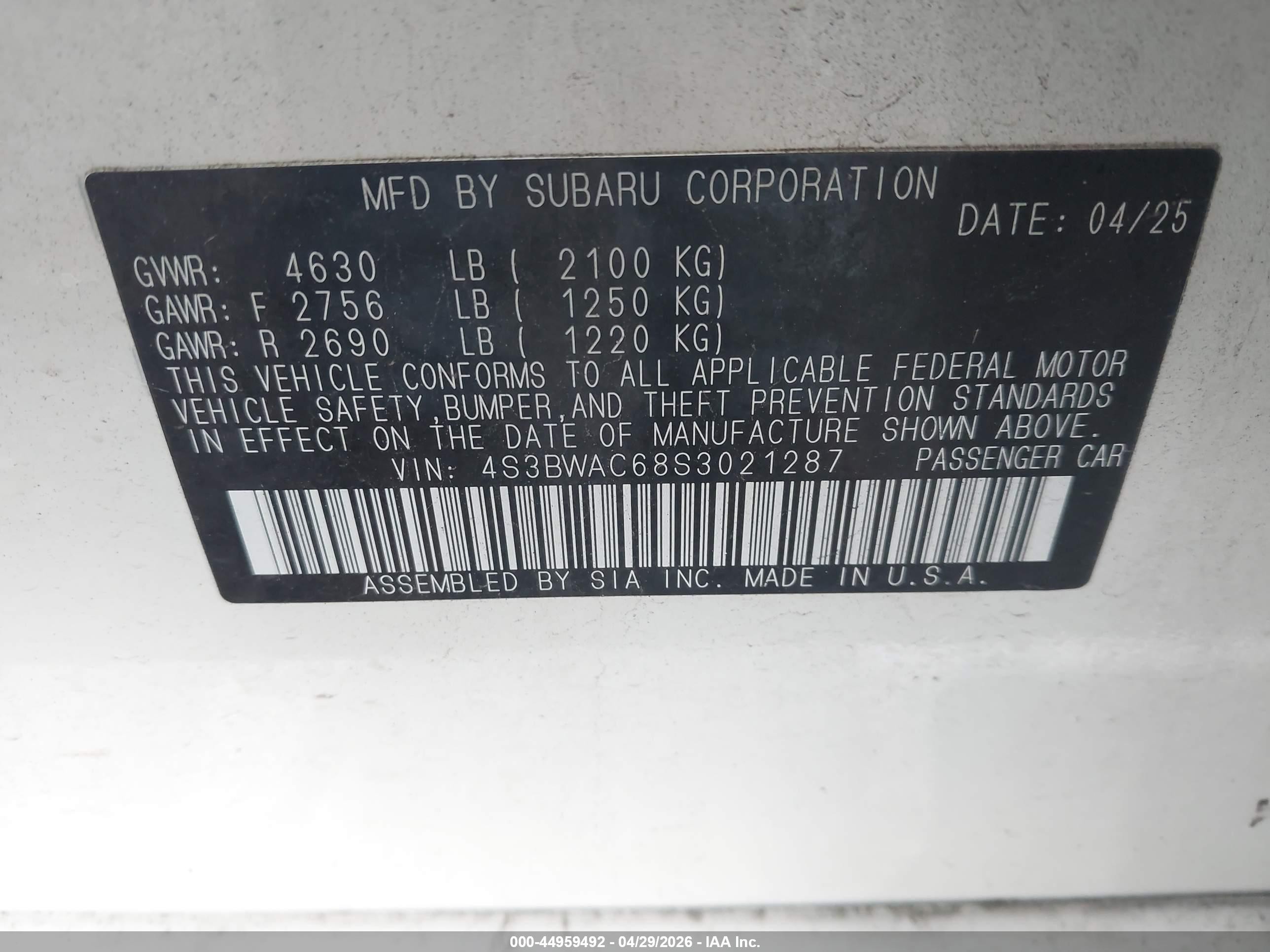 2025 Subaru Legacy Premium White vin: 4S3BWAC68S3021287