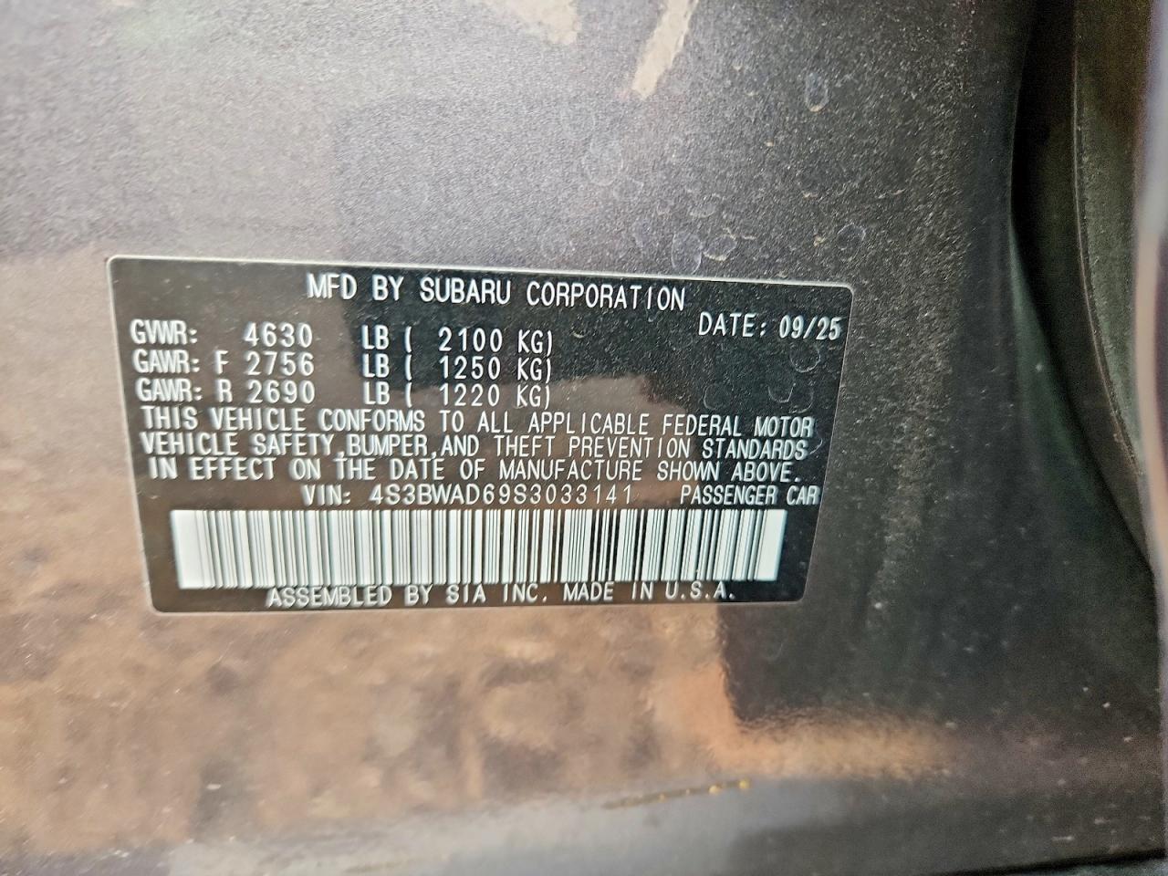 2025 Subaru Legacy Premium Gray vin: 4S3BWAD69S3033141
