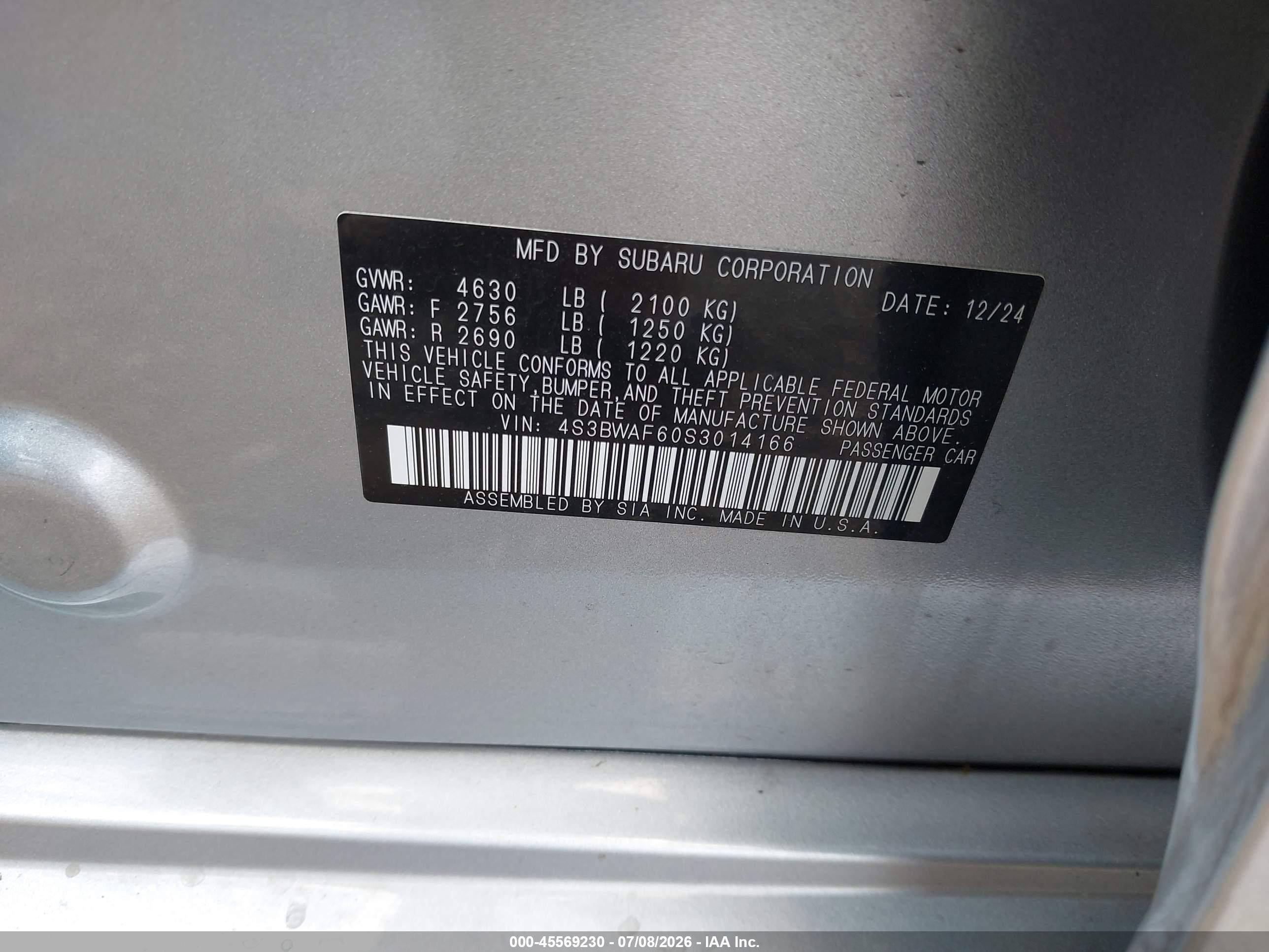 2025 Subaru Legacy Premium Gray vin: 4S3BWAF60S3014166