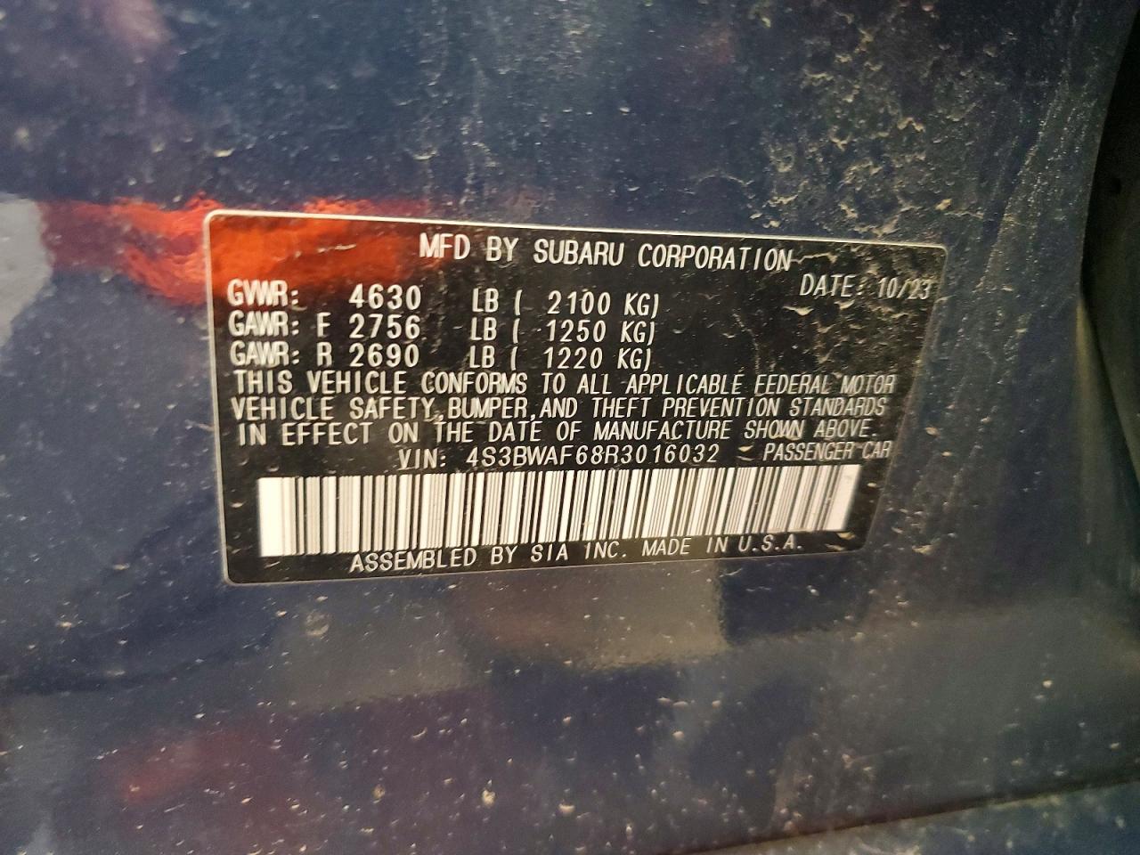 2024 Subaru Legacy Premium Blue vin: 4S3BWAF68R3016032