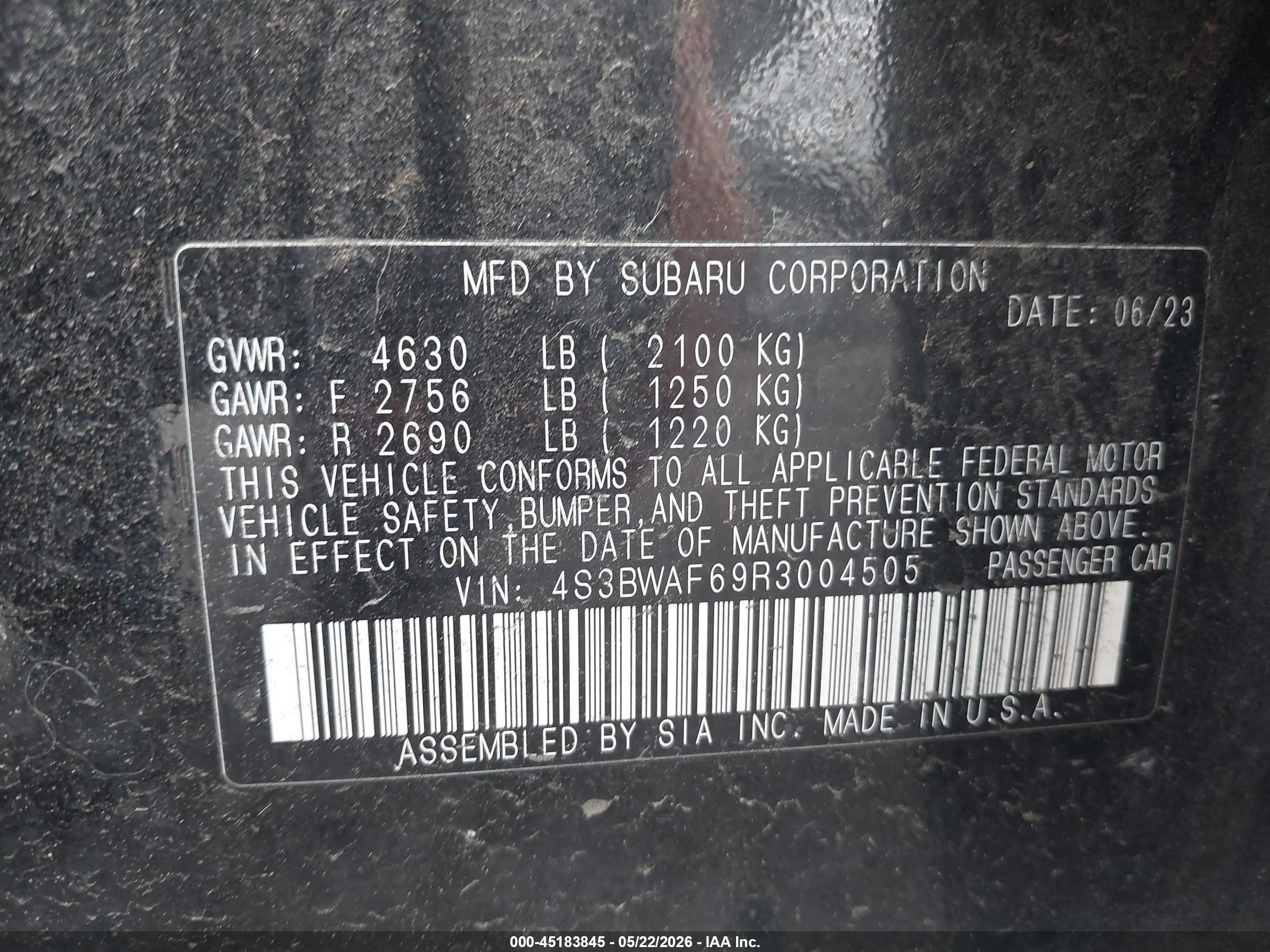 2024 Subaru Legacy Premium Black vin: 4S3BWAF69R3004505