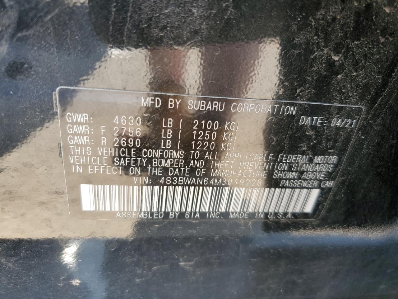 2021 Subaru Legacy Limited Черный vin: 4S3BWAN64M3019228