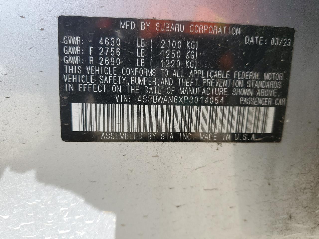 2023 Subaru Legacy Limited Серебряный vin: 4S3BWAN6XP3014054