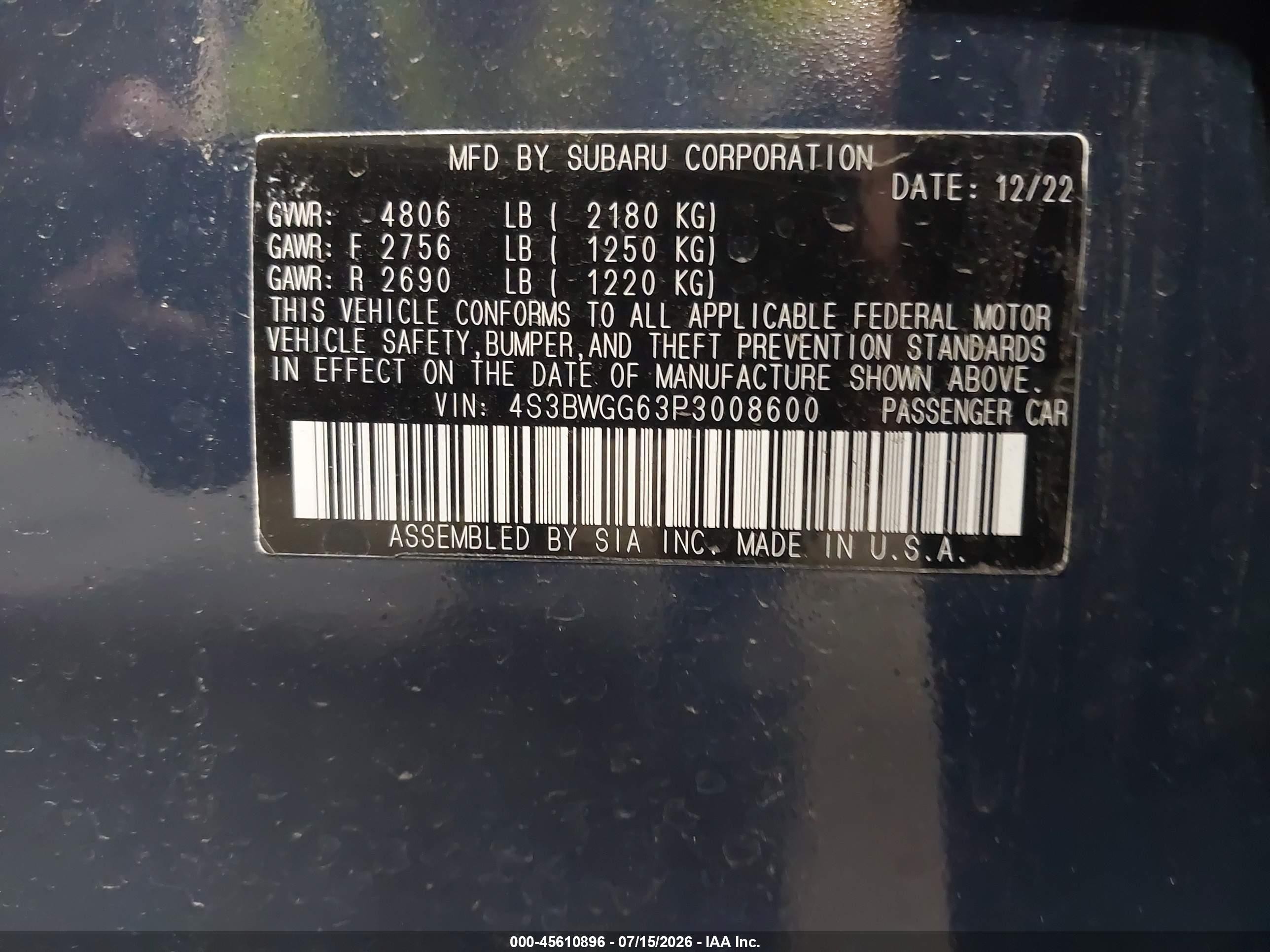 2023 Subaru Legacy Sport Blue vin: 4S3BWGG63P3008600