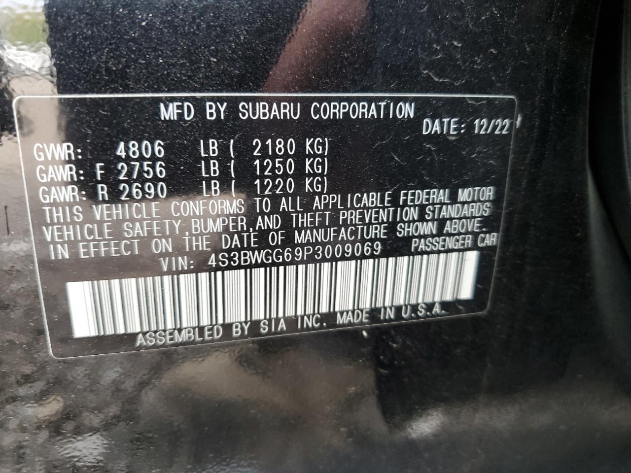 2023 Subaru Legacy Sport Черный vin: 4S3BWGG69P3009069