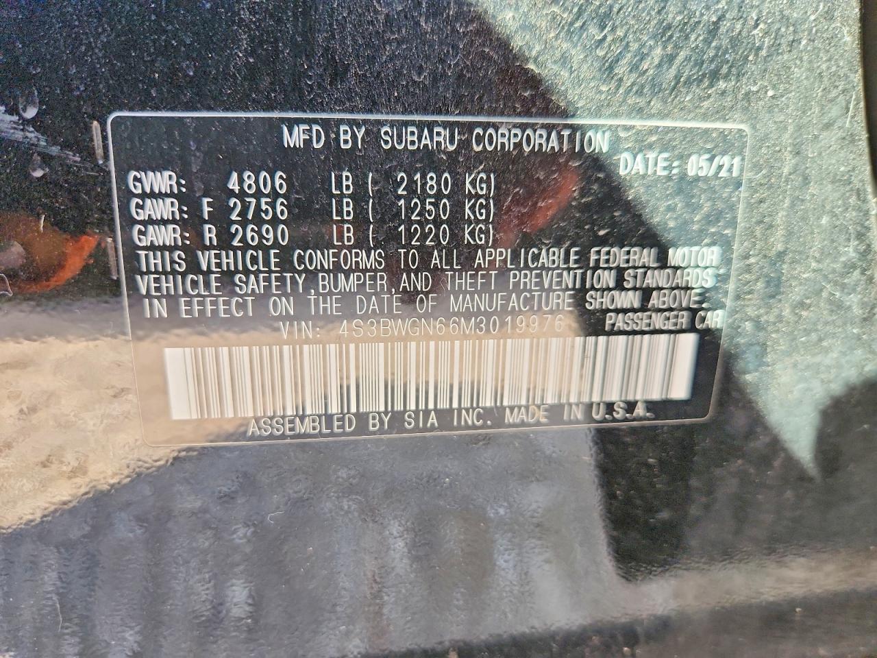 2021 Subaru Legacy Limited Xt Черный vin: 4S3BWGN66M3019976