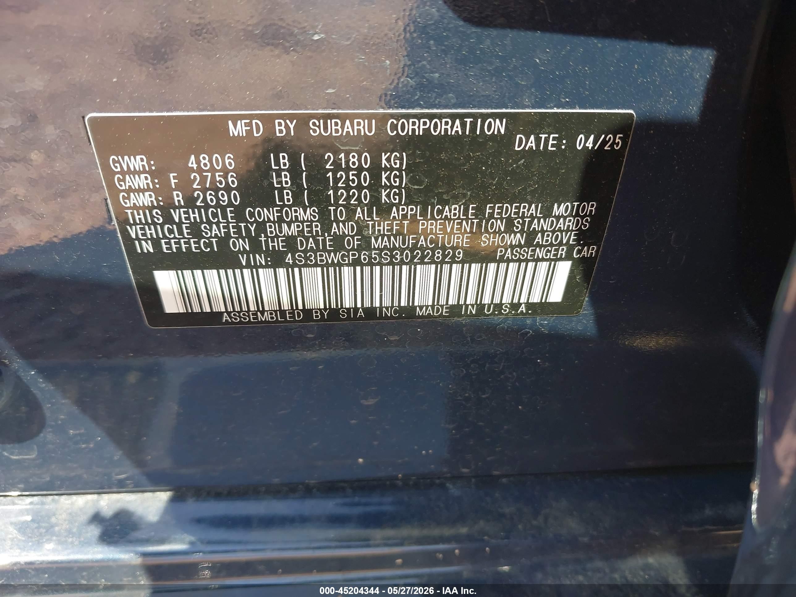 2025 Subaru Legacy Touring Xt Navy vin: 4S3BWGP65S3022829