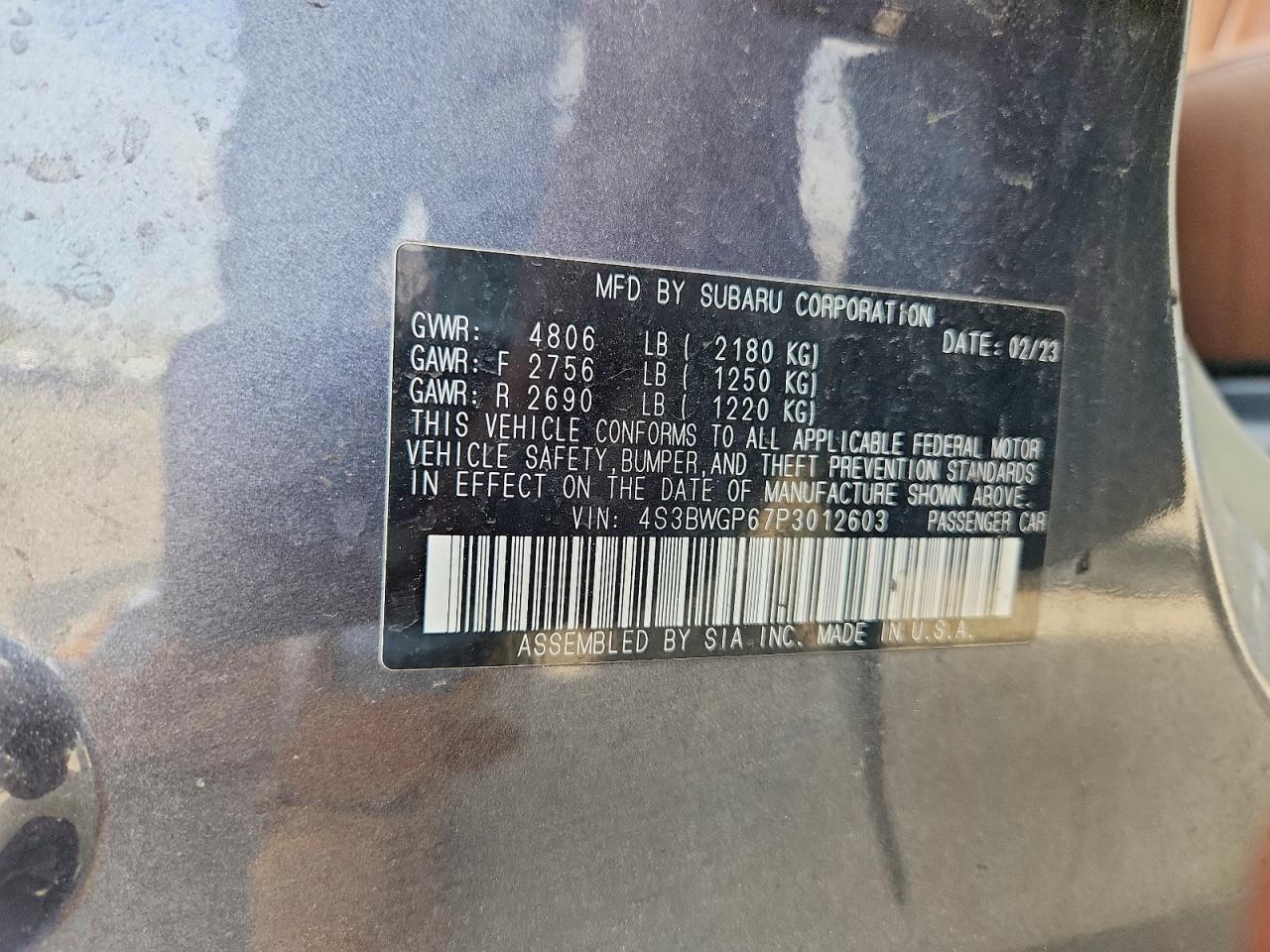 2023 Subaru Legacy Touring Xt Charcoal vin: 4S3BWGP67P3012603