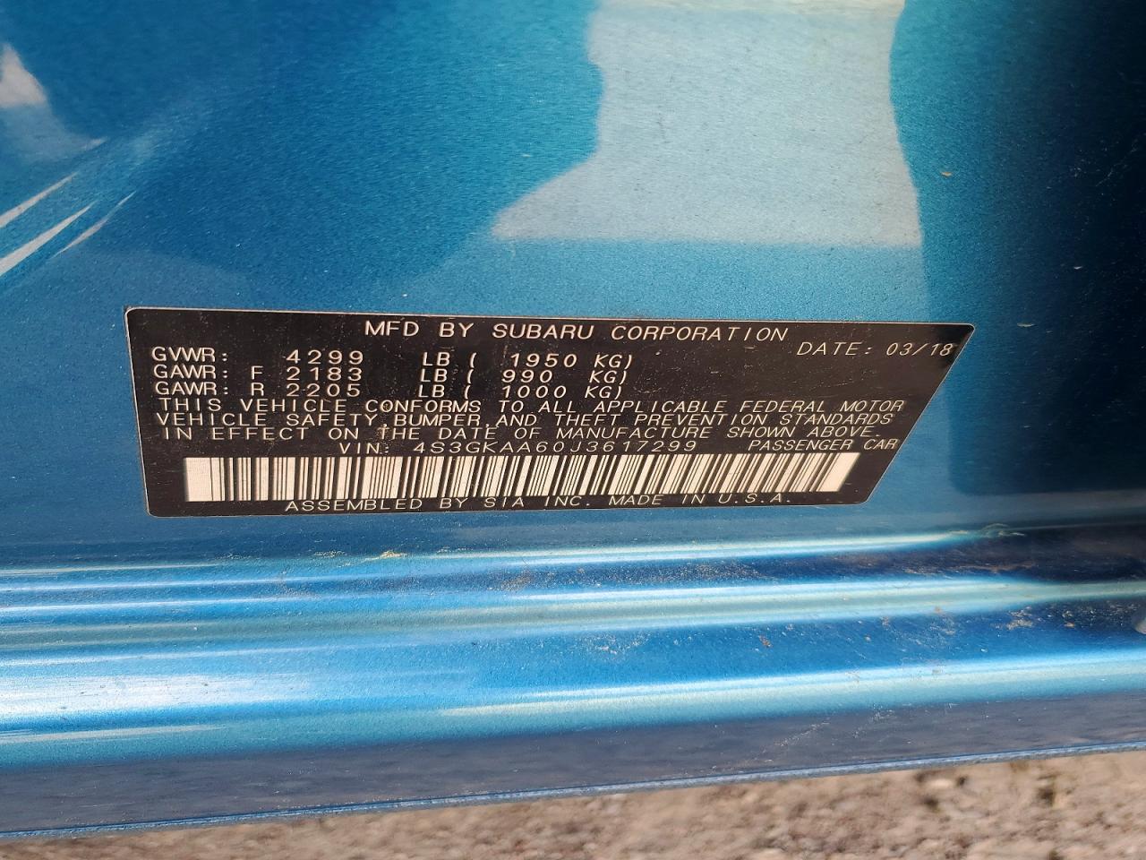2018 Subaru Impreza Blue vin: 4S3GKAA60J3617299