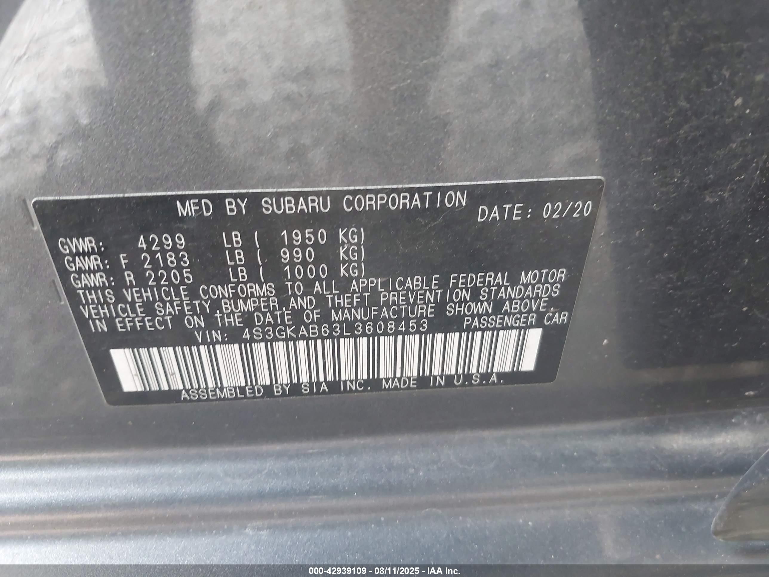 2020 Subaru Impreza Sedan Gray vin: 4S3GKAB63L3608453