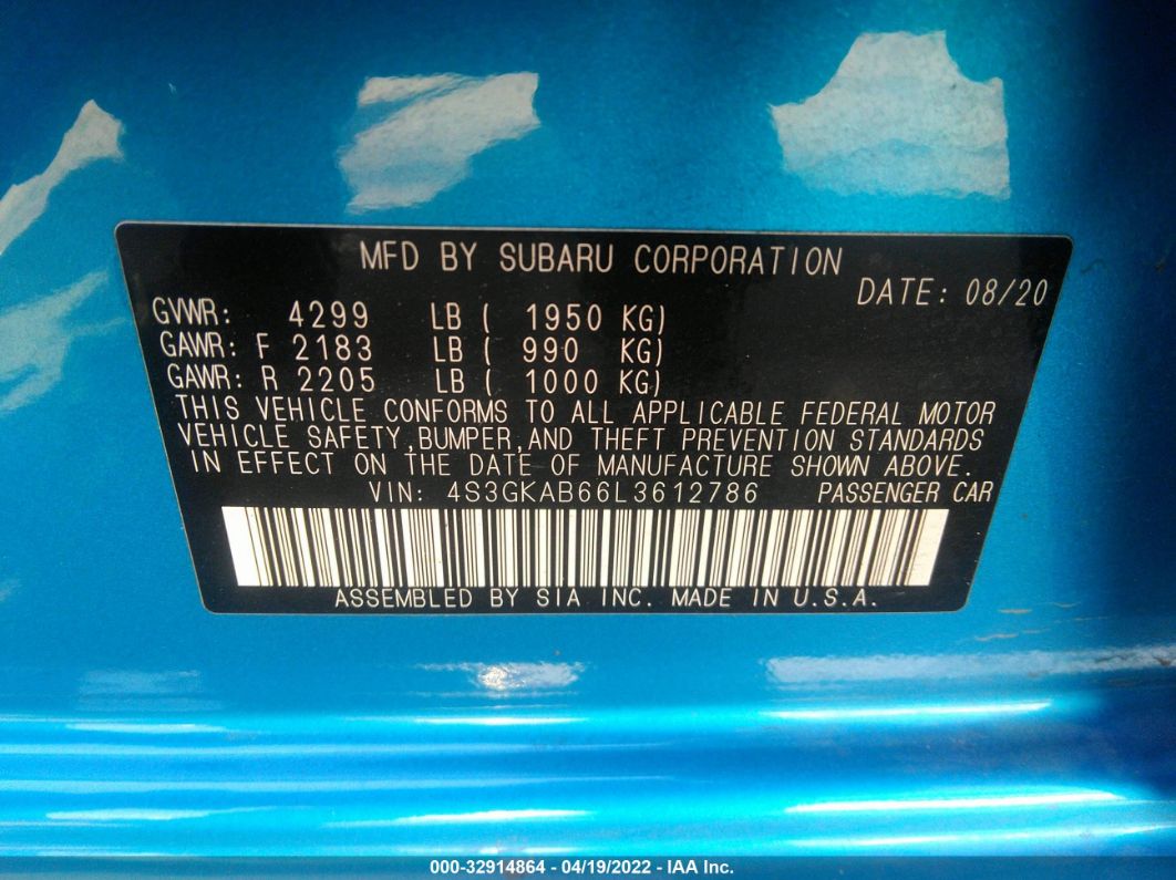 2020 Subaru Impreza Синий vin: 4S3GKAB66L3612786