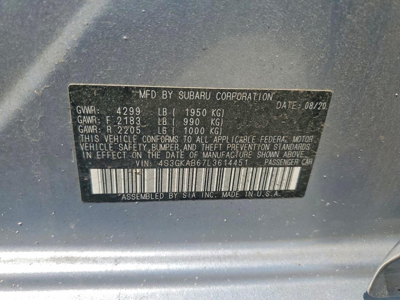 2020 Subaru Impreza Серебряный vin: 4S3GKAB67L3614451