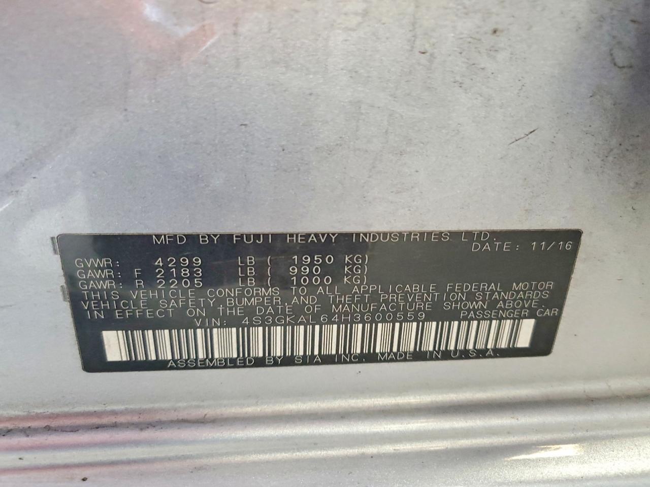 2017 Subaru Impreza Silver vin: 4S3GKAL64H3600559