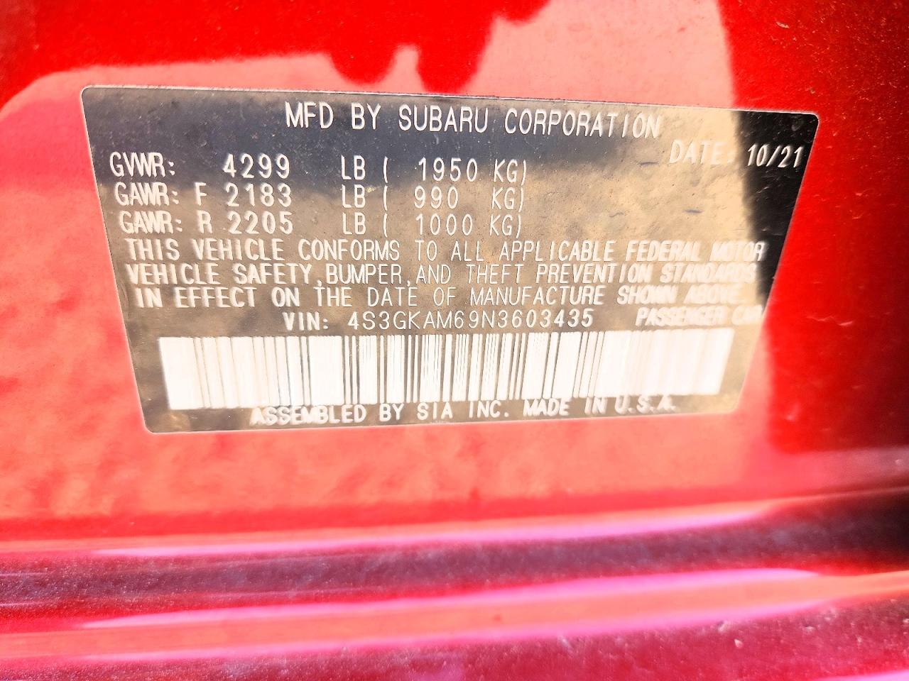 2022 Subaru Impreza Sport Red vin: 4S3GKAM69N3603435