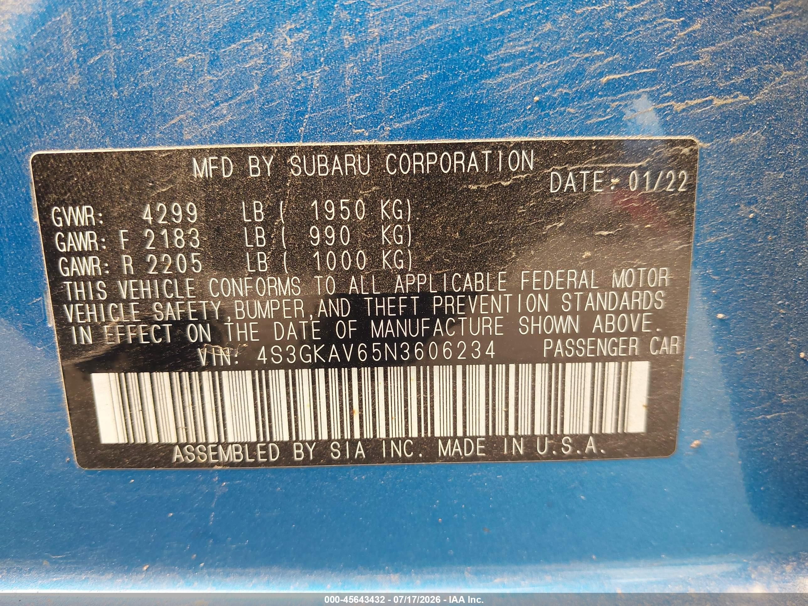 2022 Subaru Impreza Premium Blue vin: 4S3GKAV65N3606234