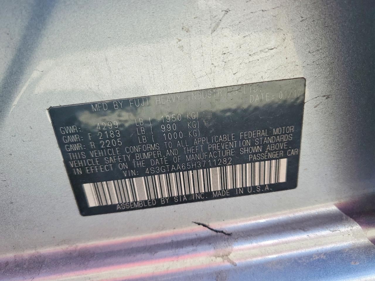 2017 Subaru Impreza Silver vin: 4S3GTAA65H3711282