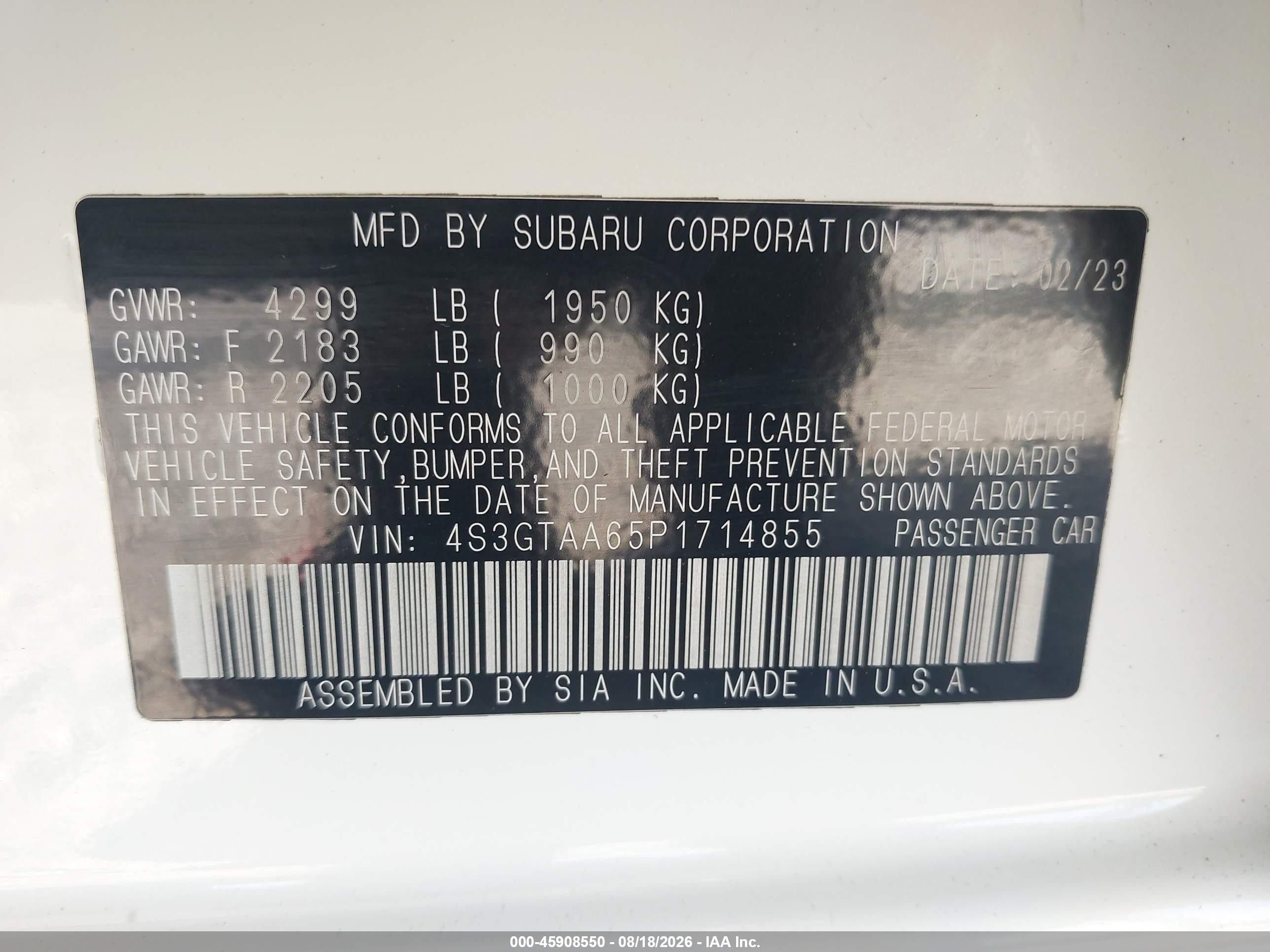 2023 Subaru Impreza Base 5-door White vin: 4S3GTAA65P1714855