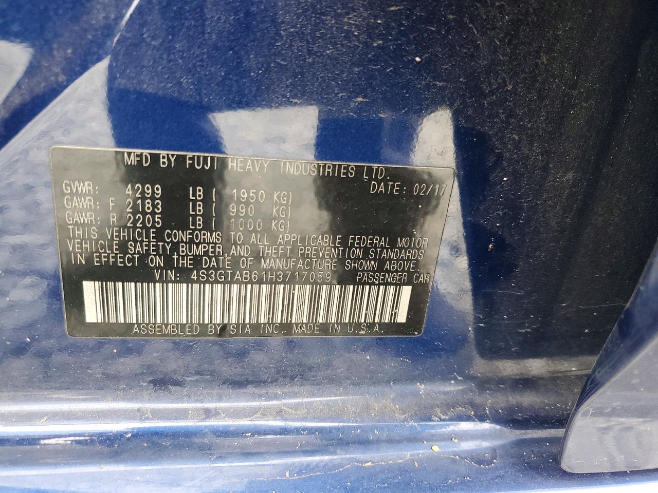 2017 Subaru Impreza Premium Blue vin: 4S3GTAB61H3717059